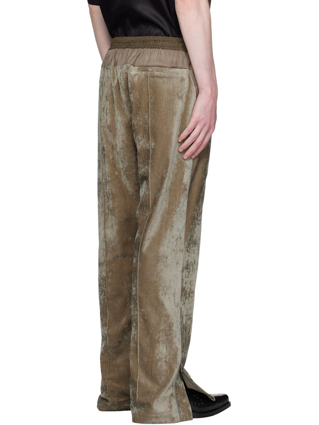Khaki Velvet Track Pants - 3