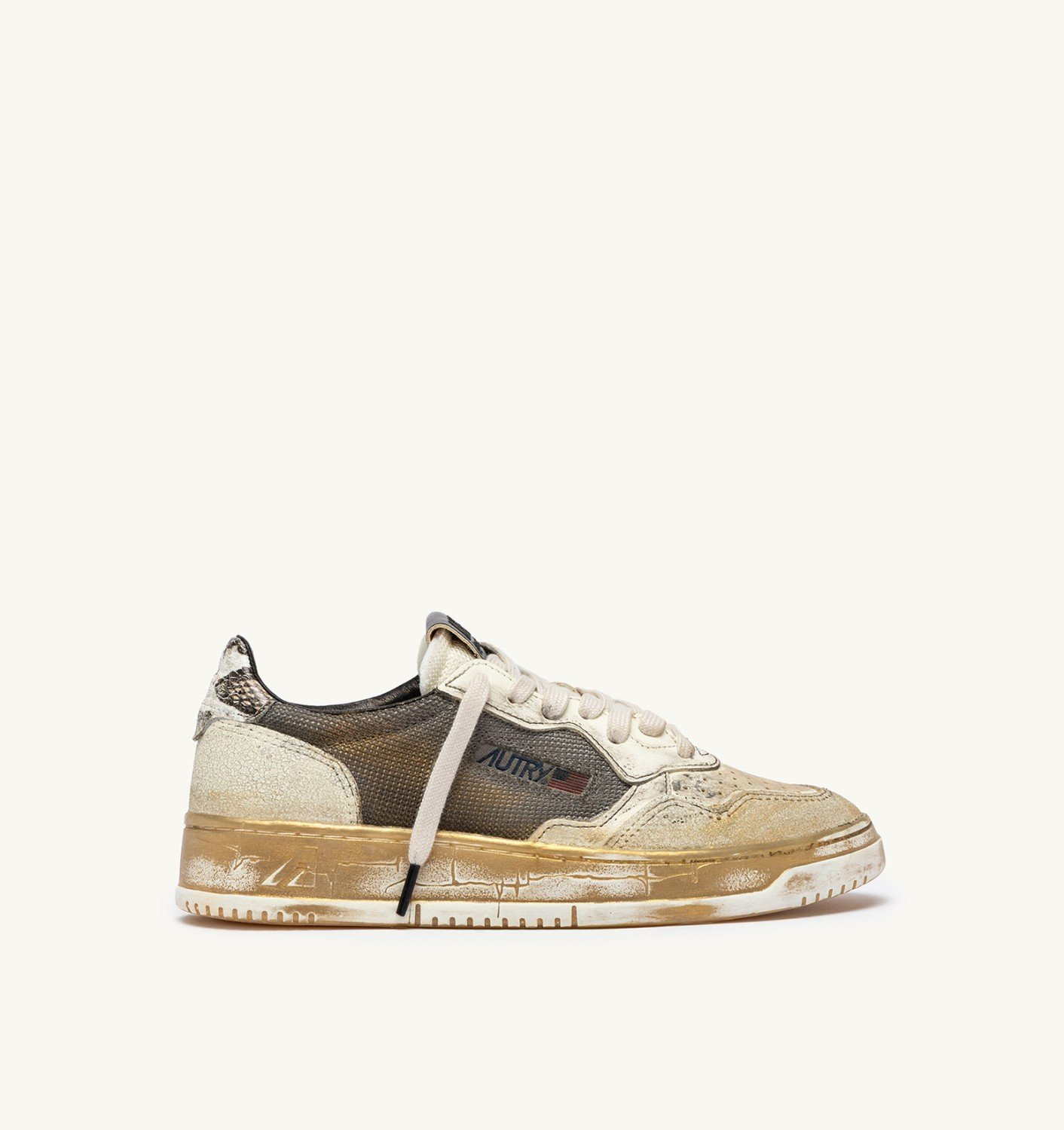 MEDALIST LOW SNEAKERS SUPER VINTAGE IN LEATHER AND MESH COLOR GRAY WHITE AND GOLD - 1