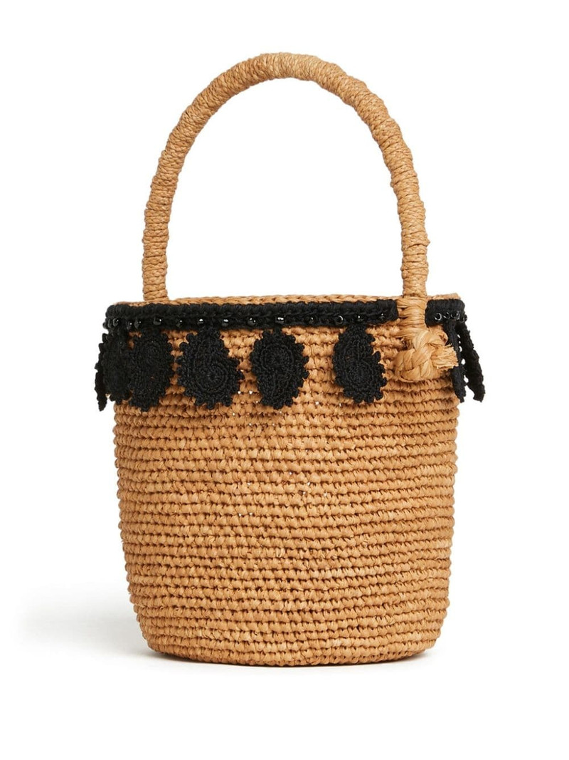 paisley-appliquÃ© raffia basket bag 4