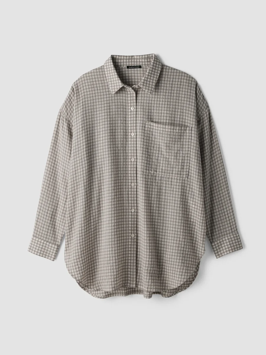 Wool Cotton Check Classic Collar Long Shirt - 1