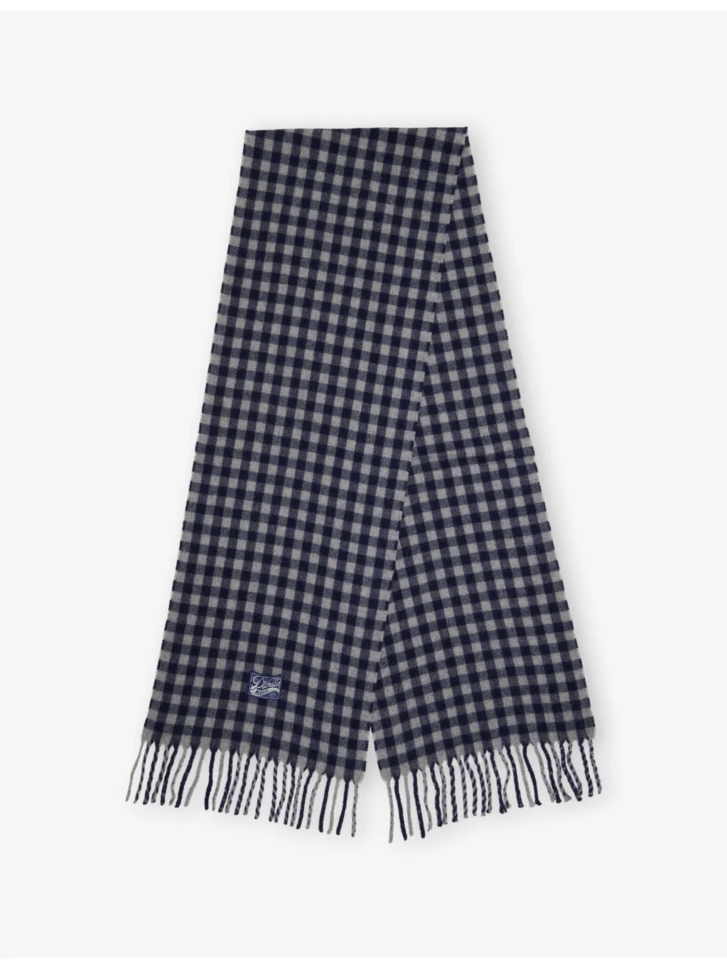 Gingham Tassel Wool Scarf - 1