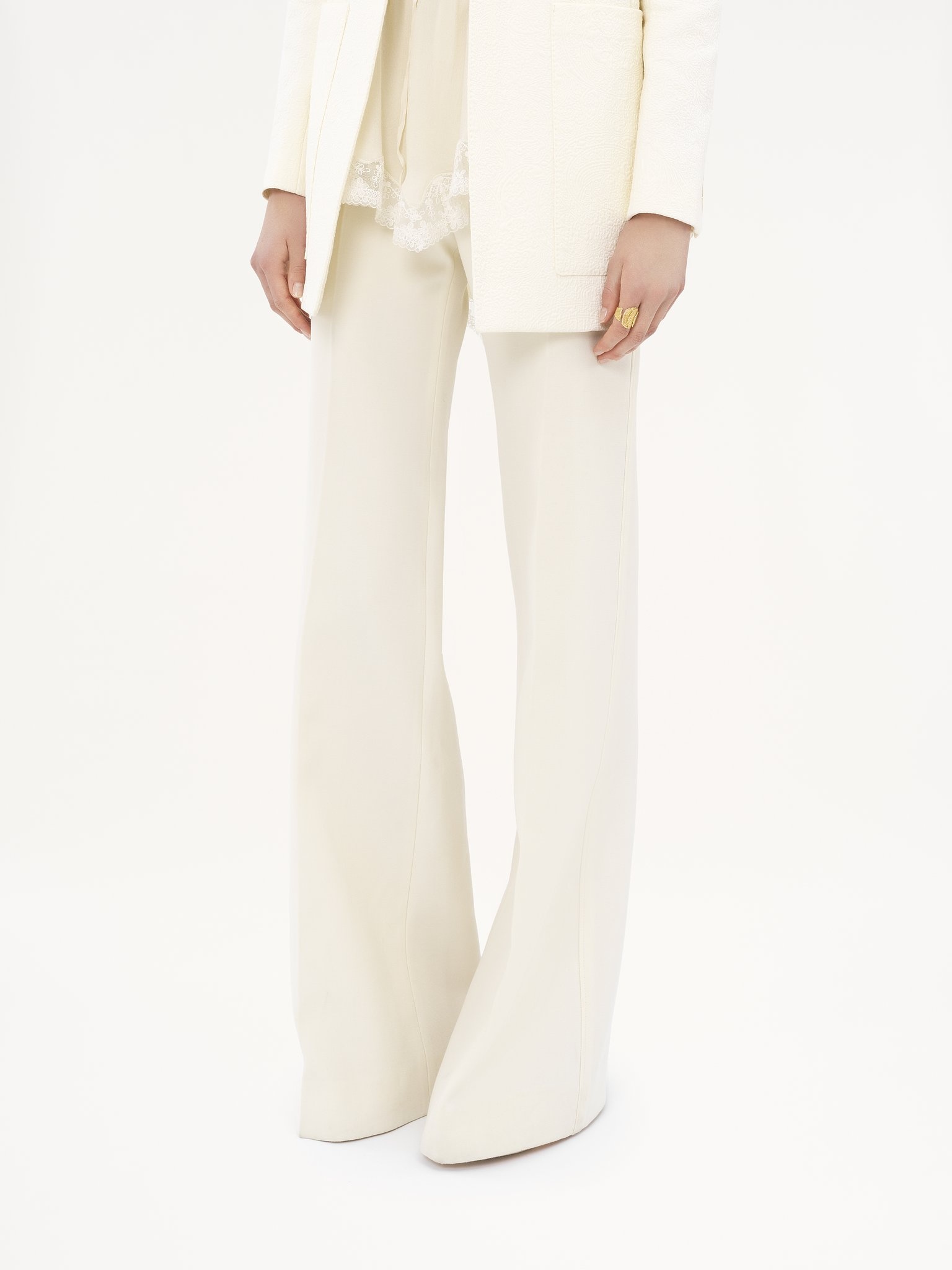 HIGH-RISE FLARED PANTS IN WOOL GRAIN DE POUDRE - 4