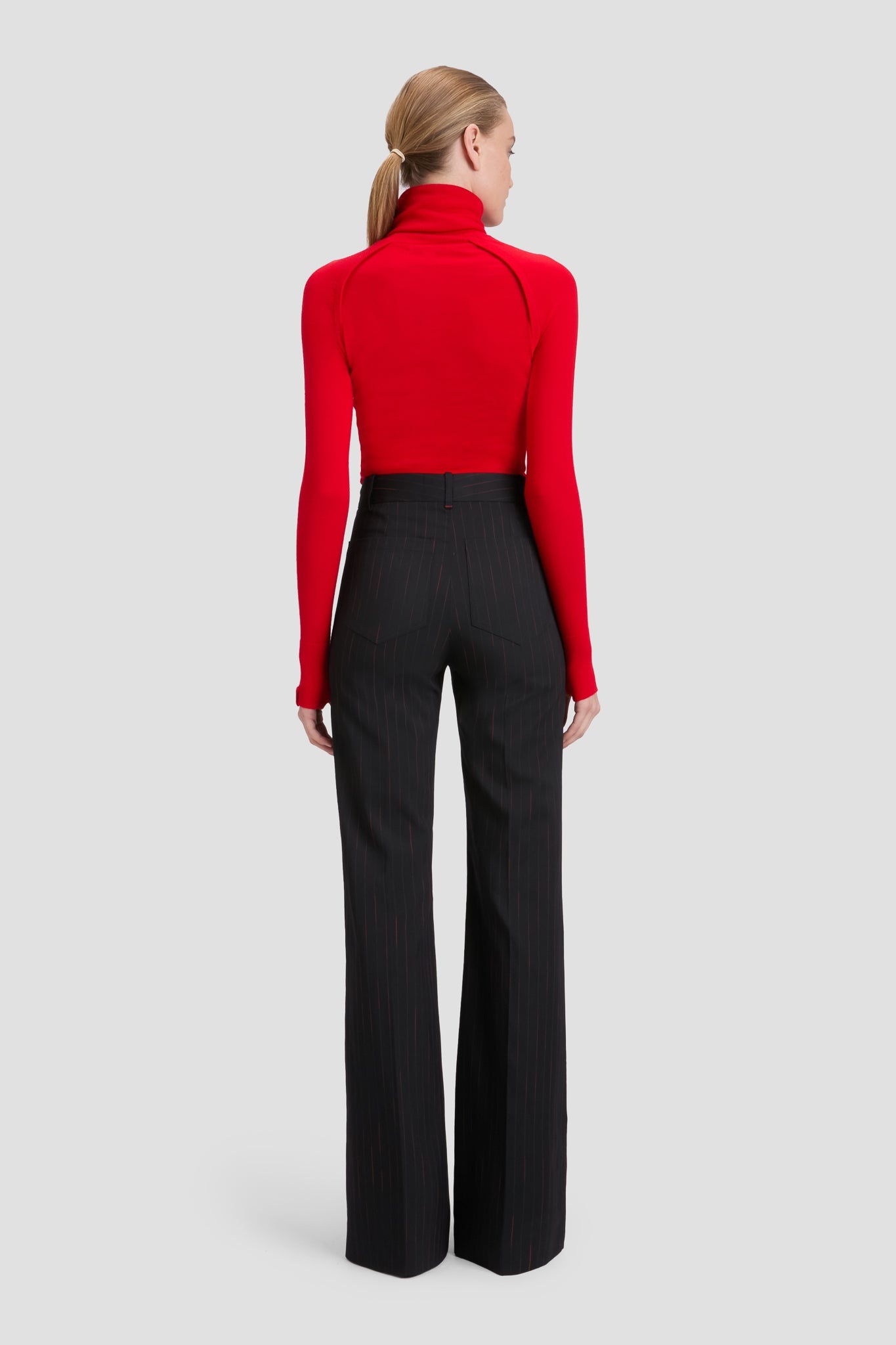Alina Trouser In Navy-Rose Pinstripe - 5