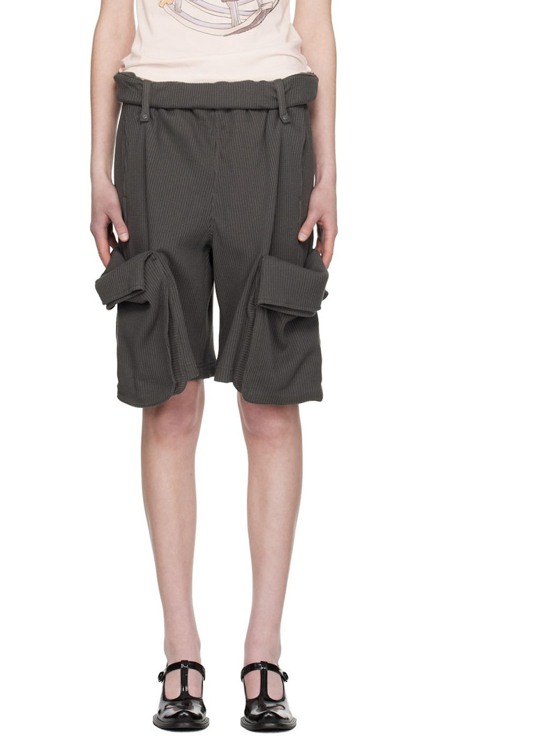 Gray Rolled Waist Sweat Cargo Shorts 1