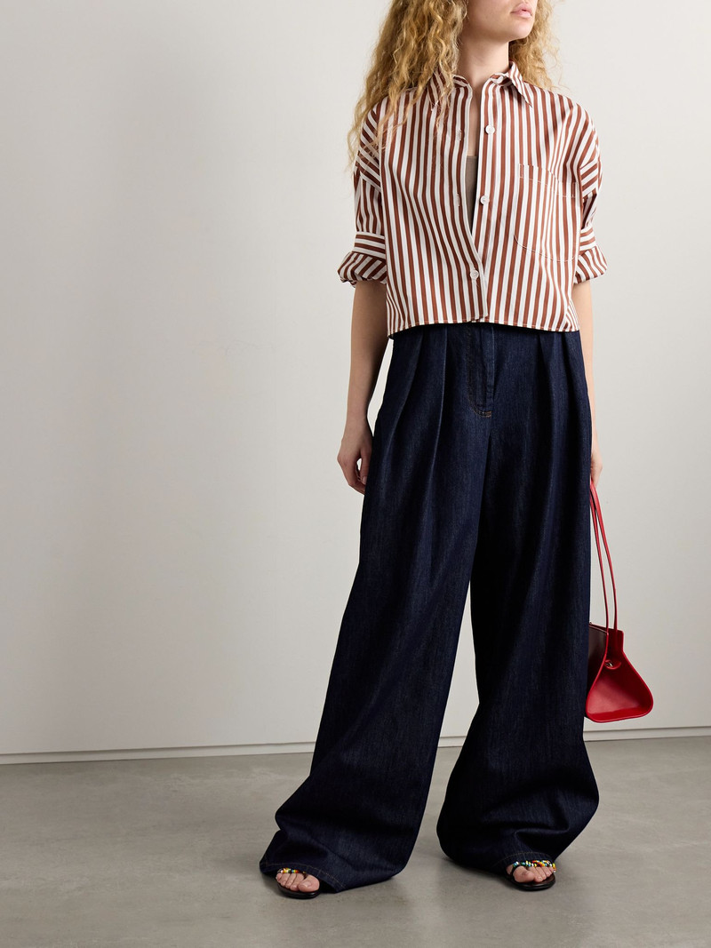 TWP Next Ex cropped striped cotton-poplin shirt Brown outlook