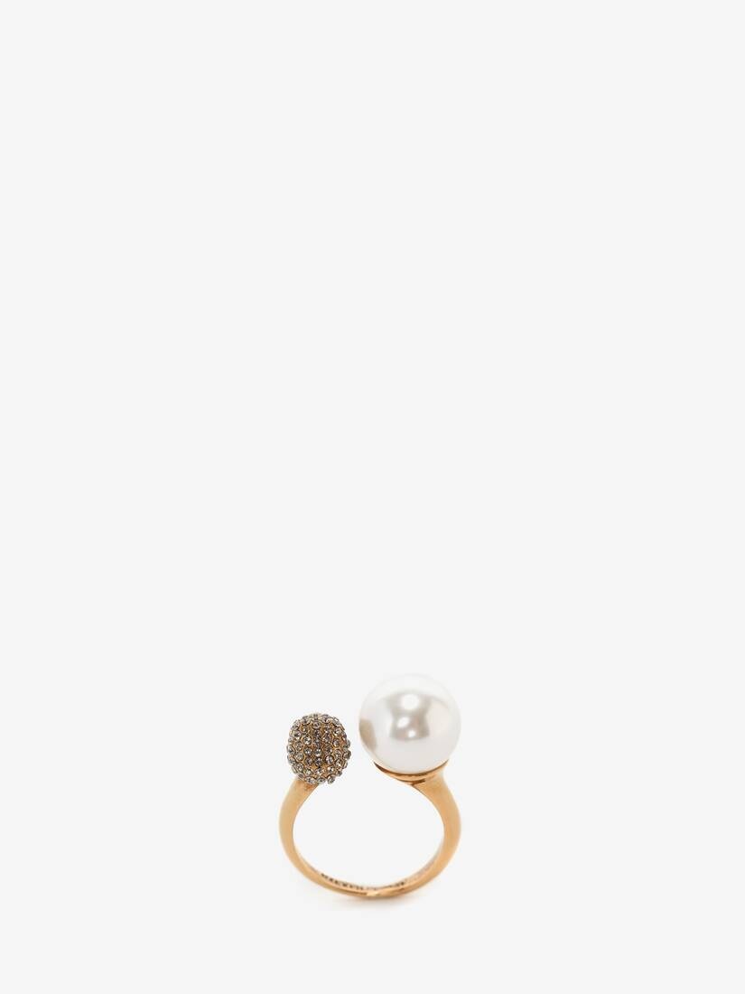 Pearl-like Skull Ring in Antique Gold - 3
