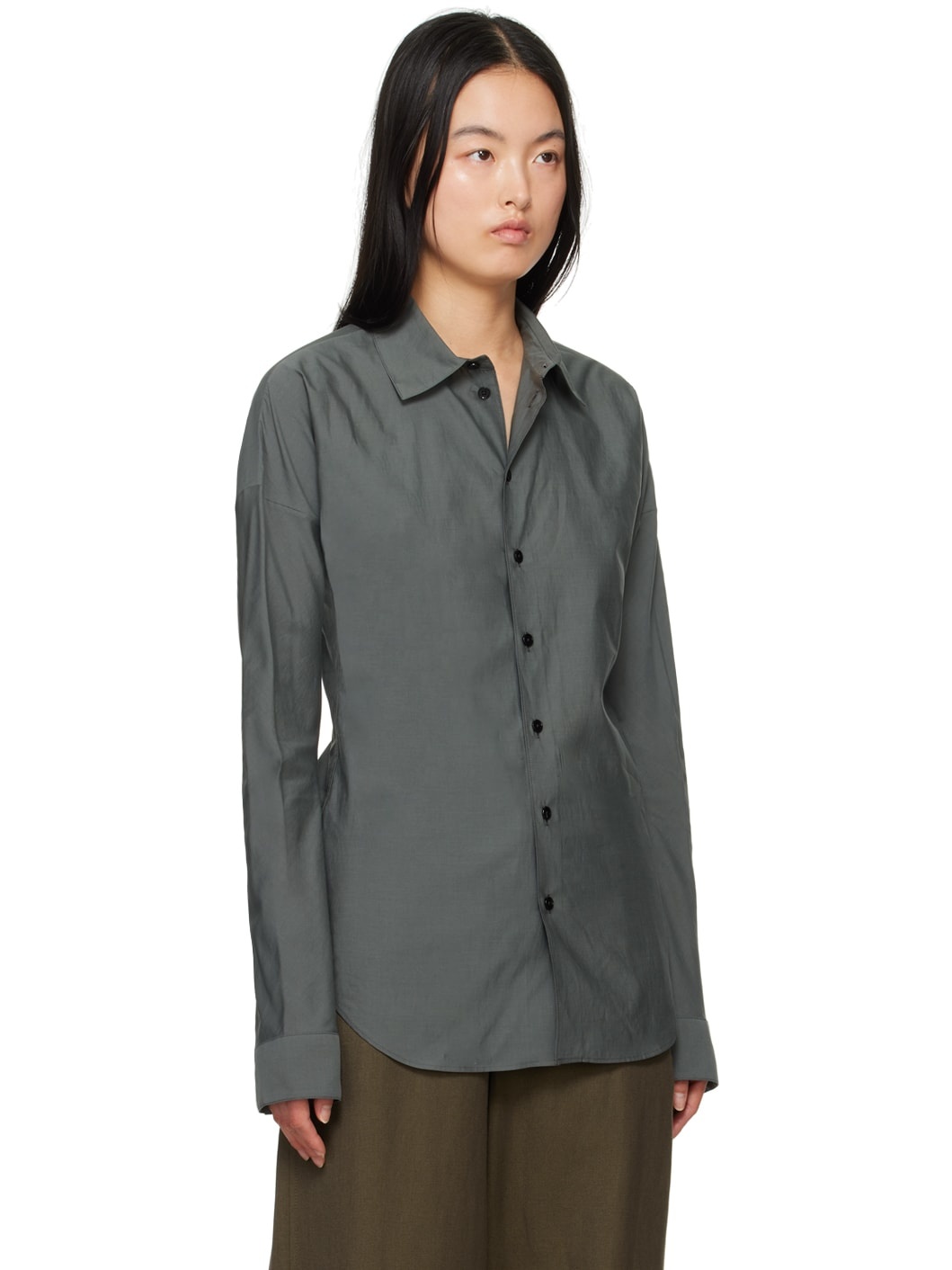 Gray Band Collar Shirt - 2