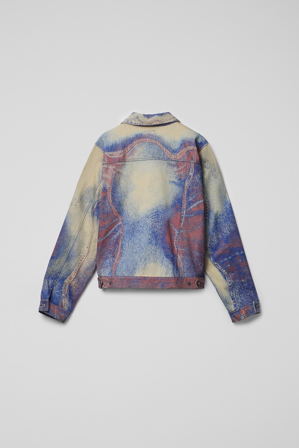 Blue-Beige-Red Denim Jacket - 3