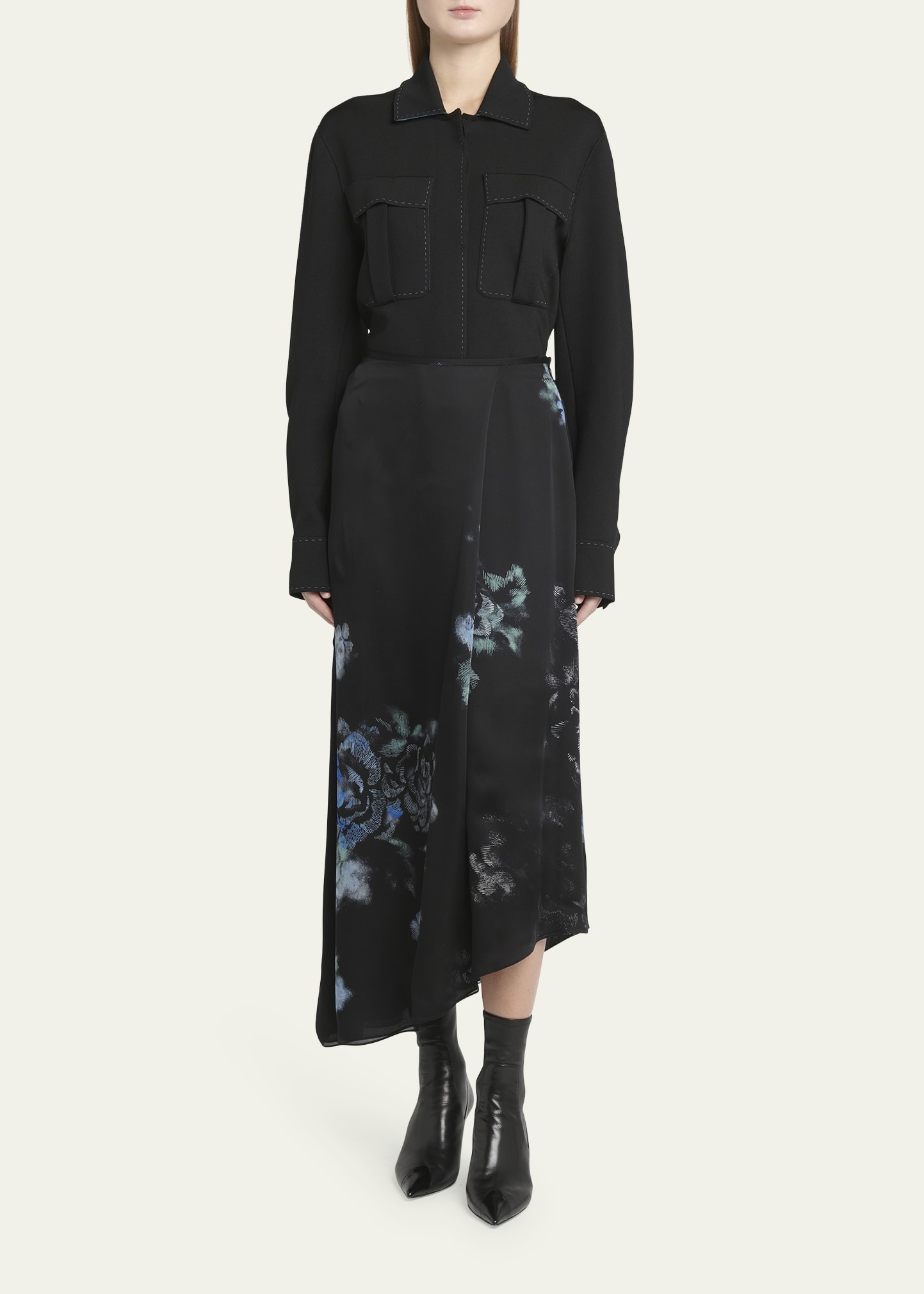 Floral Print Silk Wrap-Effect Midi Skirt - 2