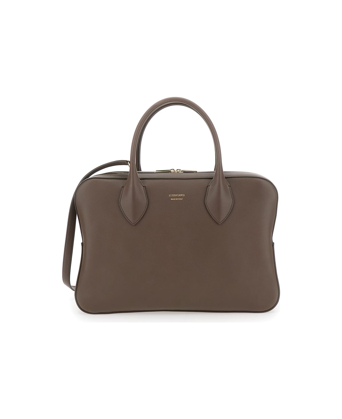 Brown Handbag With Three Zips And Logo Printed On The Front In Leather Woman - 1
