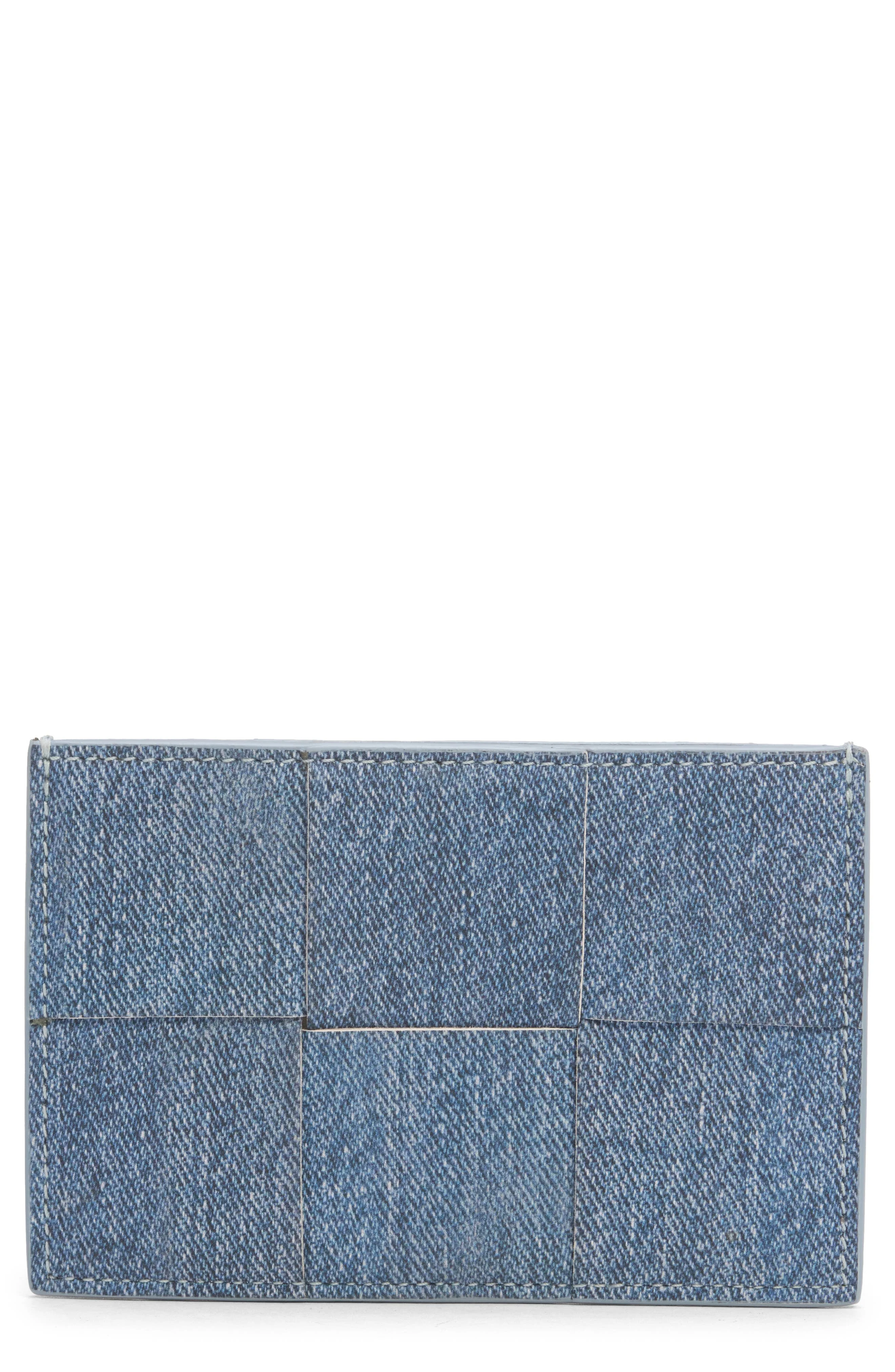 Bottega Veneta Cassette Denim Print Leather Card Case in Blue/Ice - 1