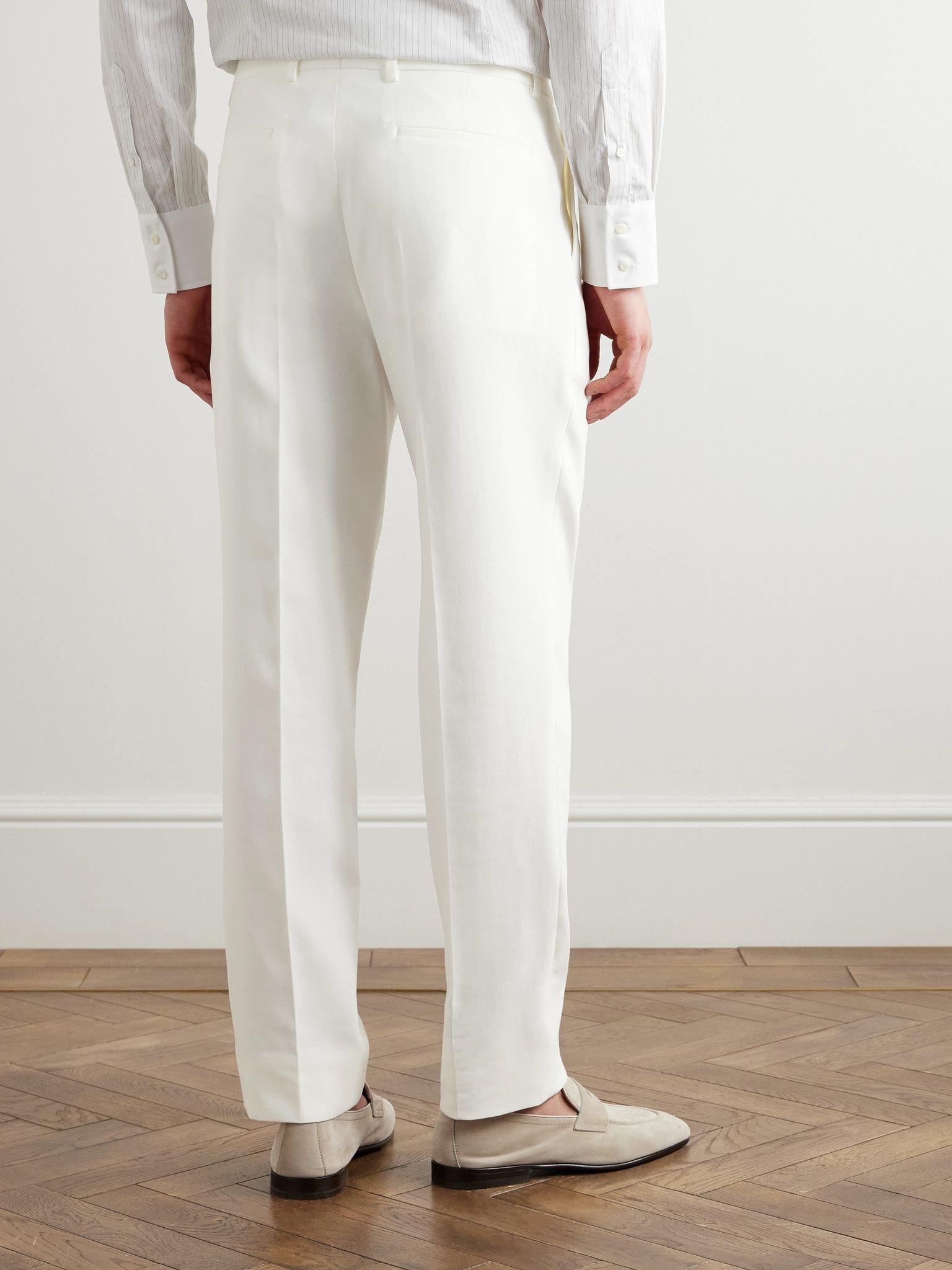 Slim-Fit Pleated Cotton-Twill Suit Trousers White - 4