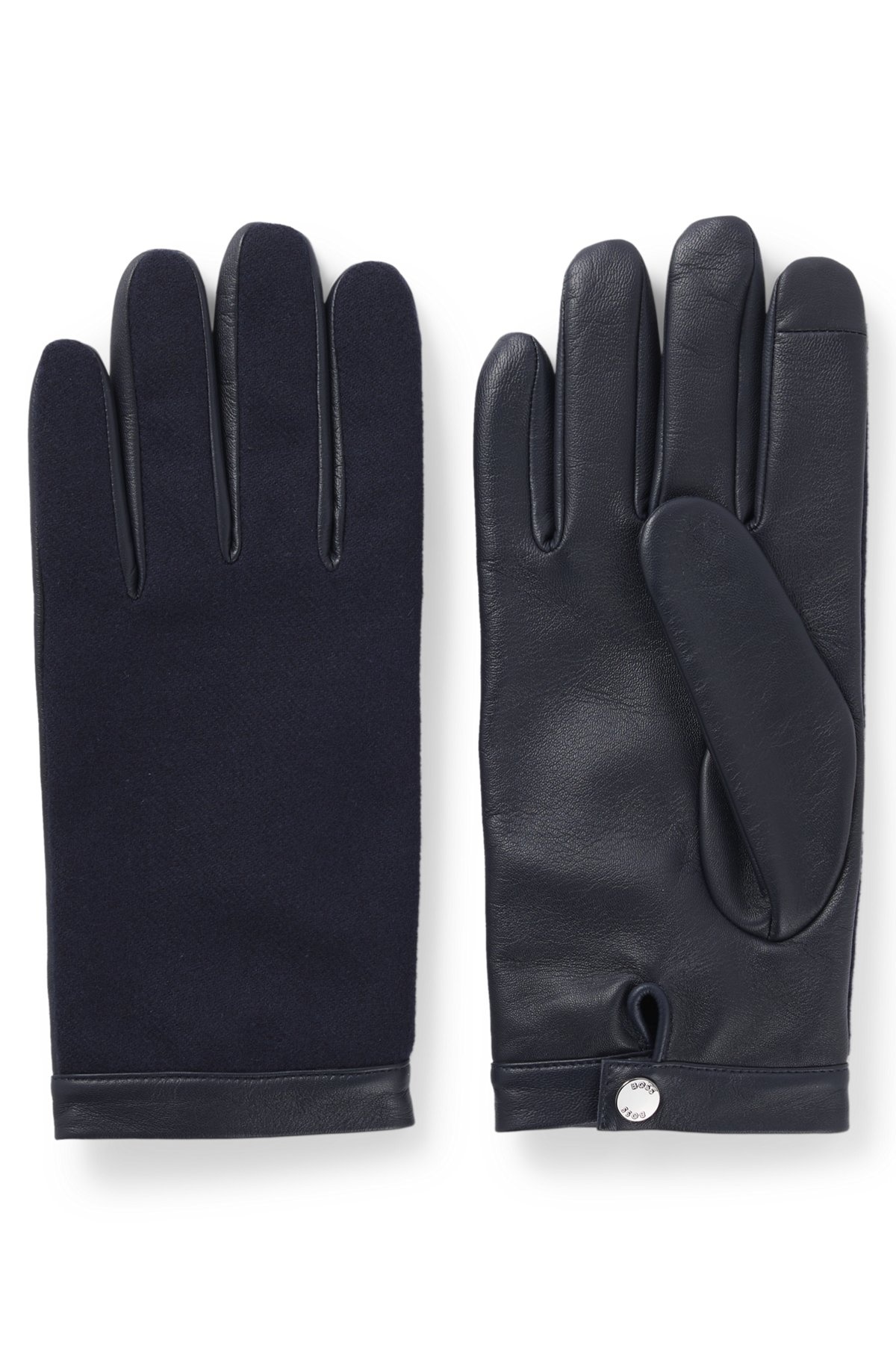 MIXED-MATERIAL GLOVES WITH LEATHER PALM AND FULL LINING - 1