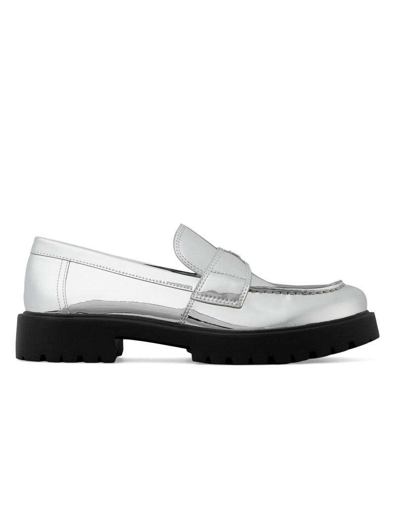 Women's Lug-Sole Leather Loafers - Silver 1