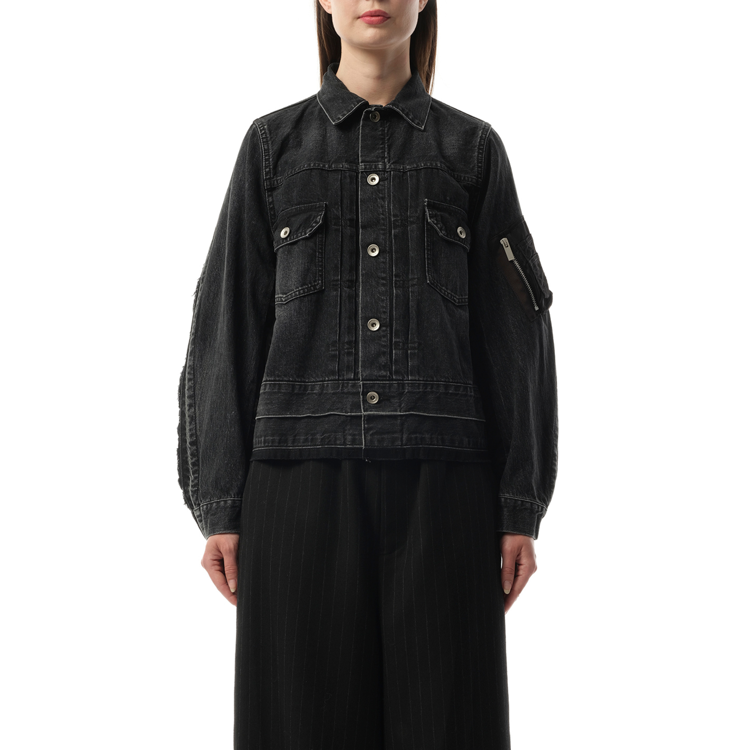Denim x Nylon Twill Jacket in Black - 1