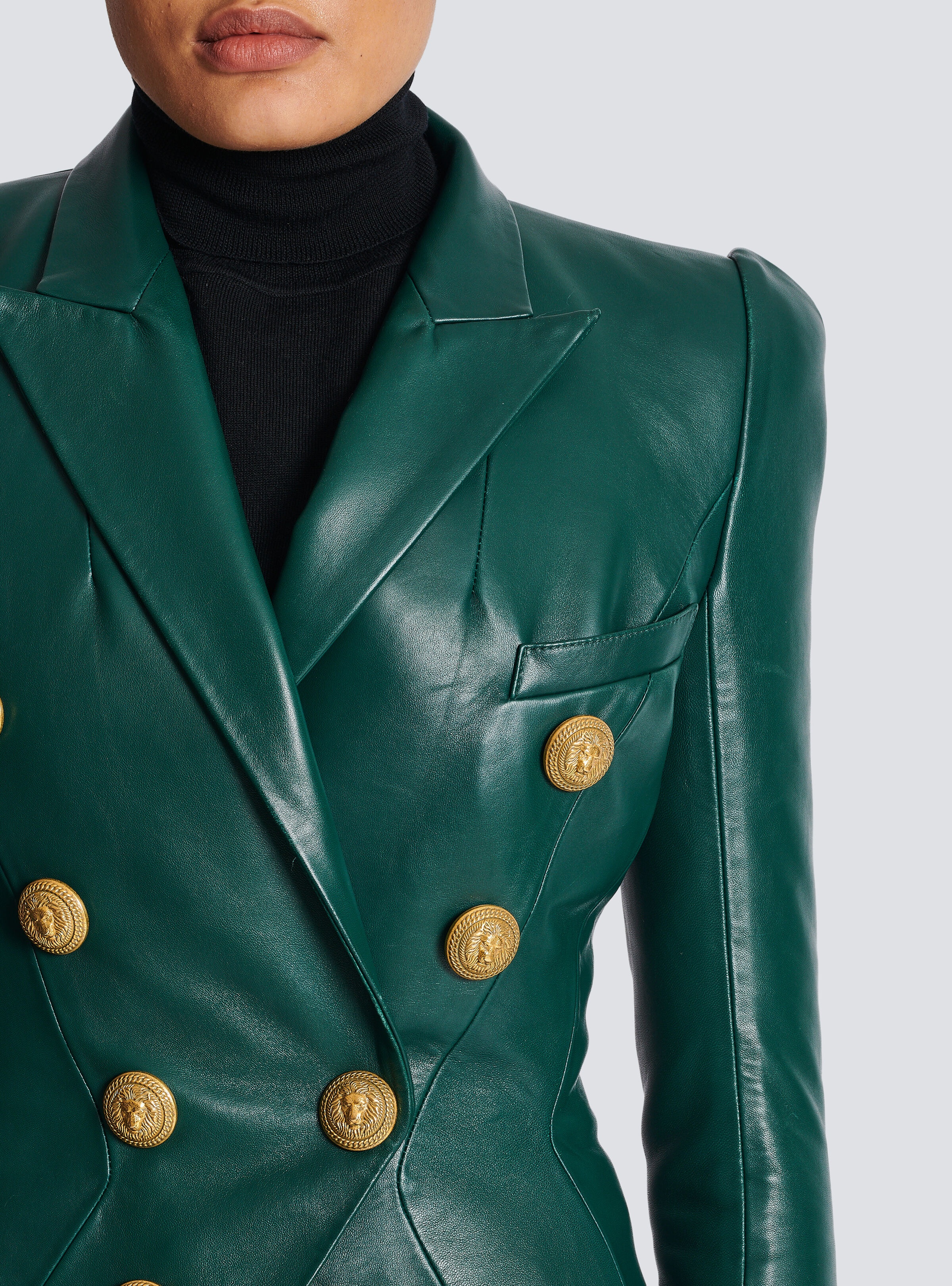 8-button cinched-waist leather jacket - 8