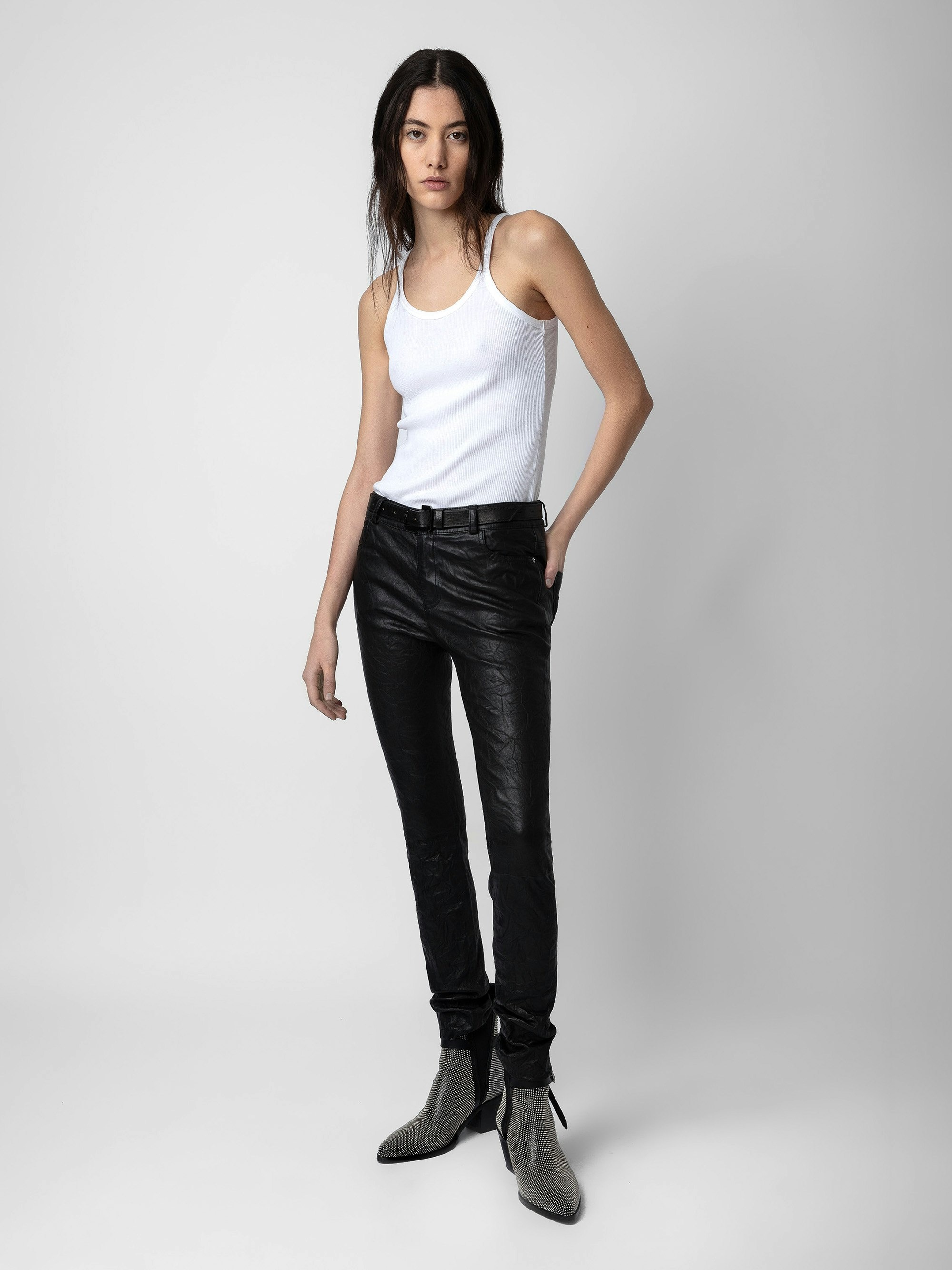 Phlame Crinkle Leather Pants - 5