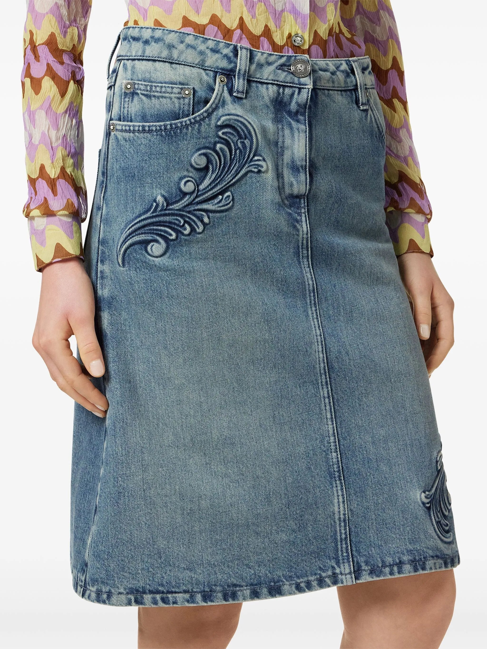 Barocco denim A-line midi skirt - 5
