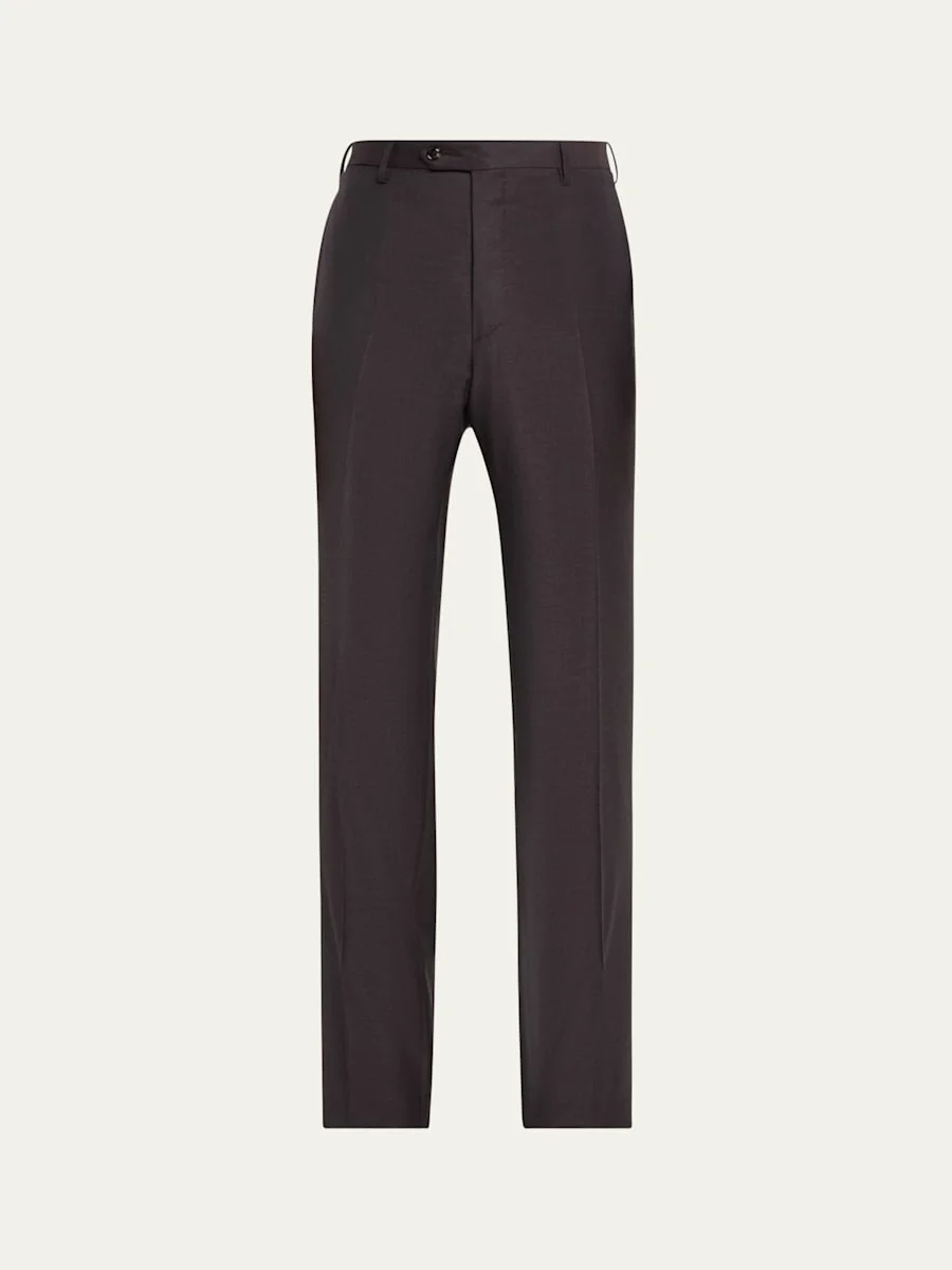 Men's Flat-Front Wool Trousers - 1