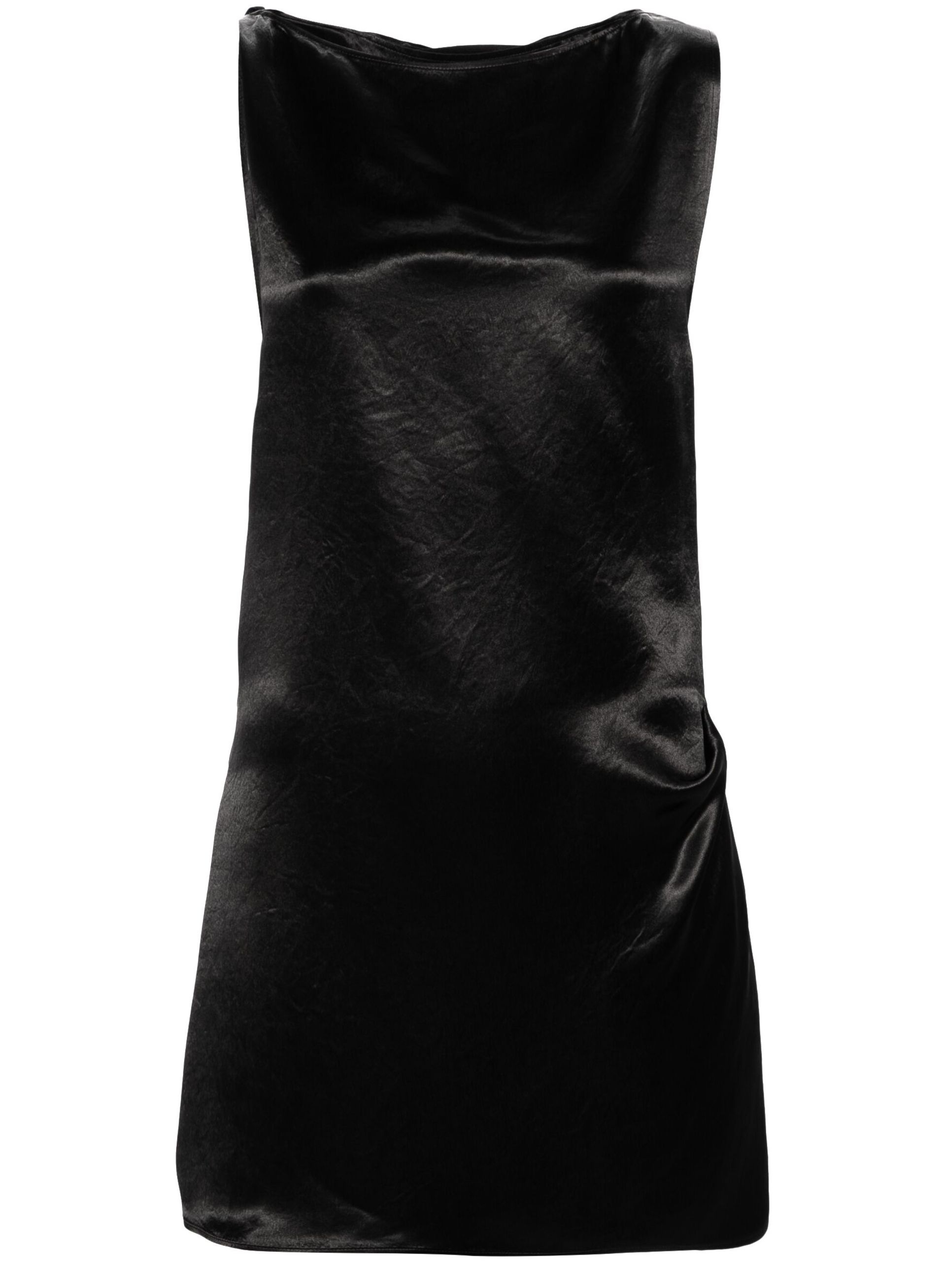 Black Lace-Up Satin Dress - 1