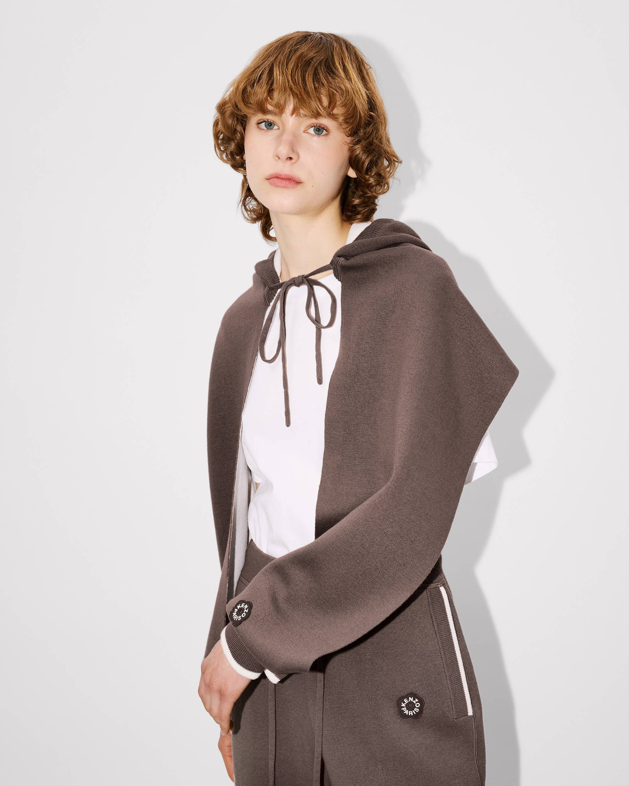 'Boke Flower 2.0' embroidered hooded scarf in wool and cotton - 4