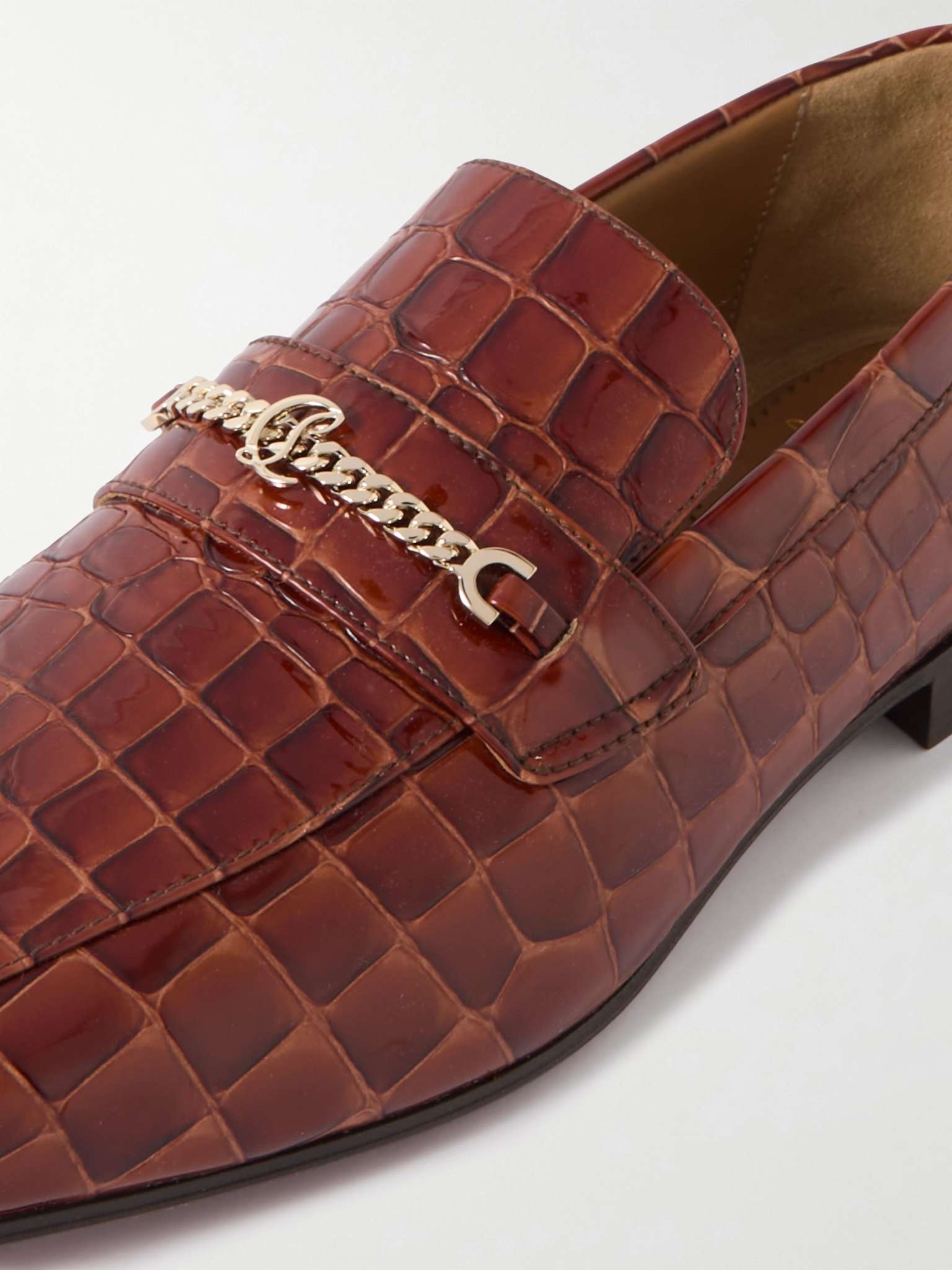 Embellished Croc-Effect Patent-Leather Loafers - 6