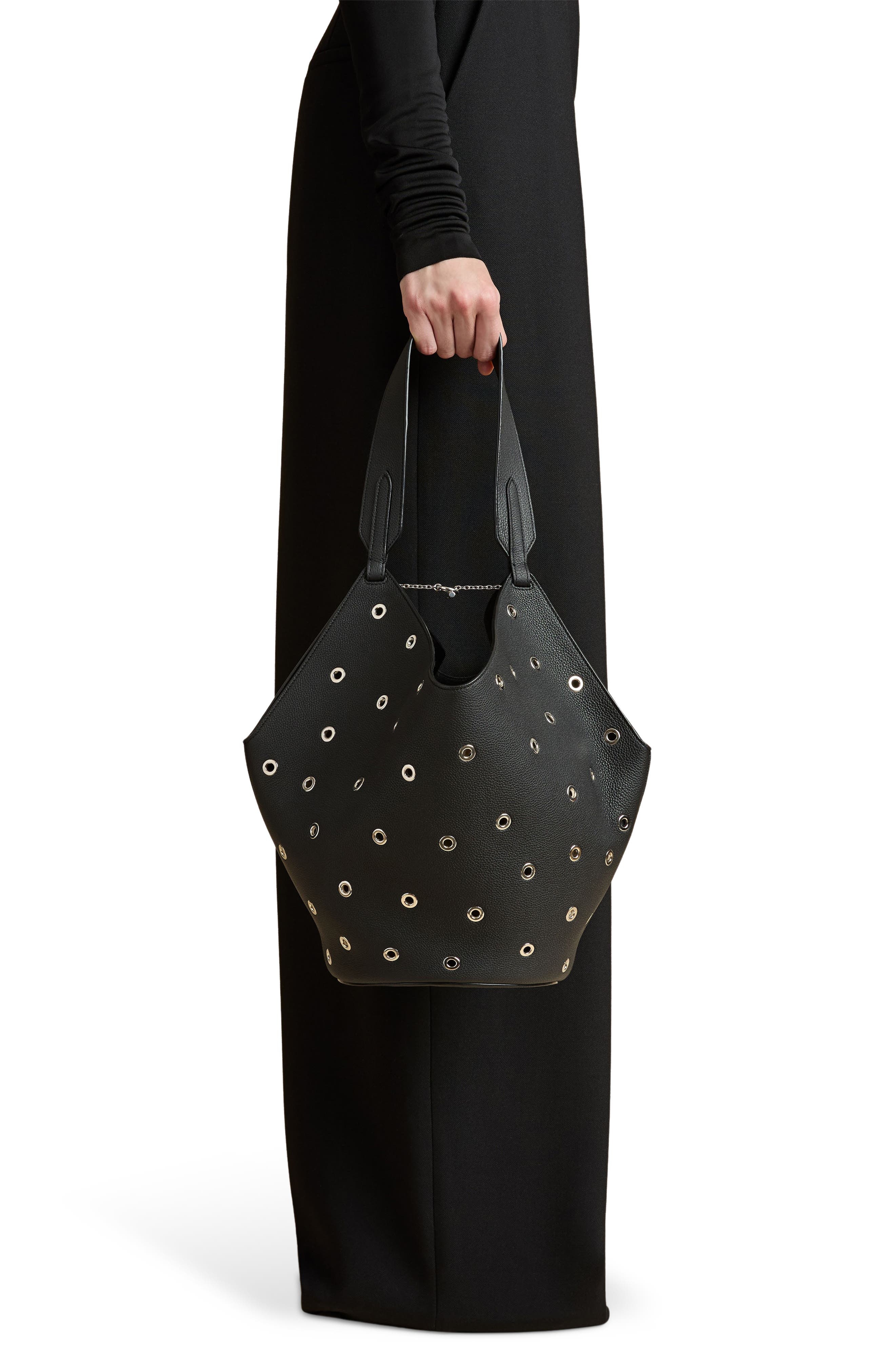 Khaite Small Lotus Grommet Leather Tote in Black 200 at Nordstrom - 2