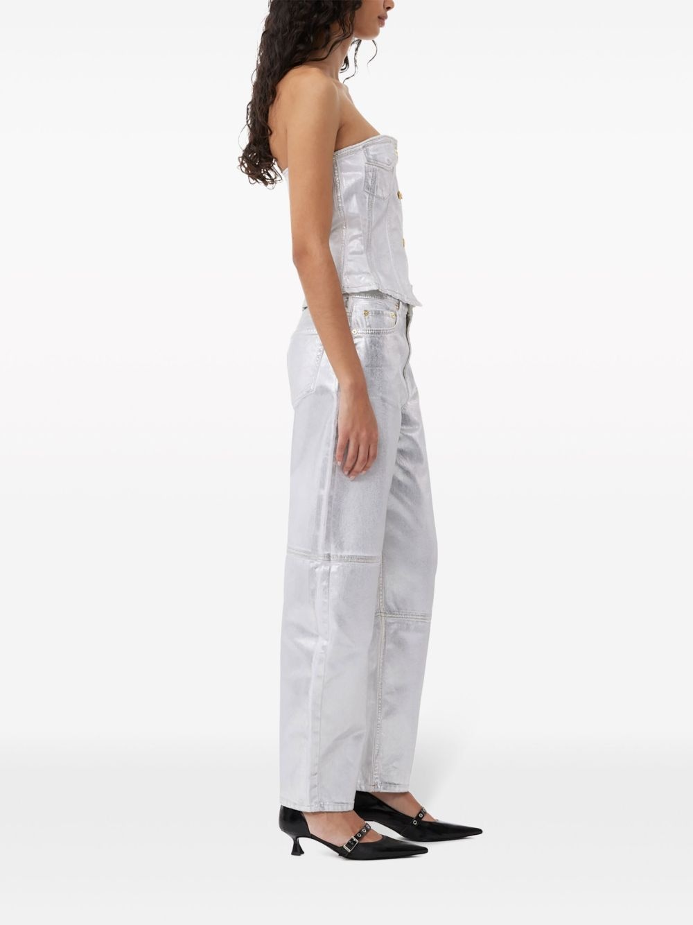 metallic-finish organic-cotton tapared jeans - 3