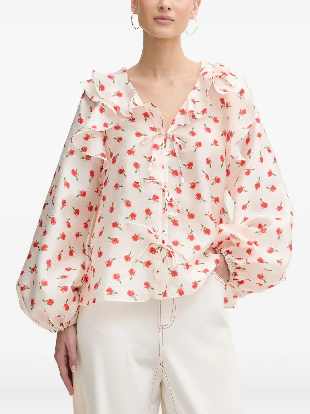 ruffled floral-print blouse - 1