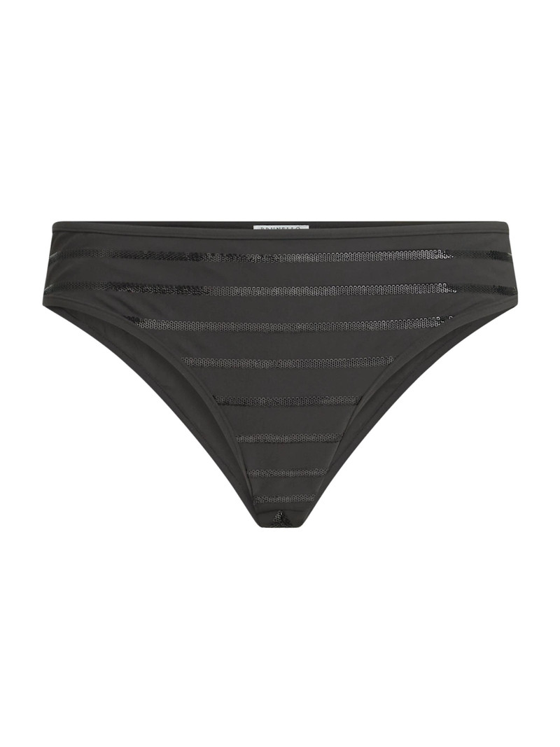 Women's Dazzling Stripes Bikini Bottoms in Techno Jersey with Monili - Lignite 1