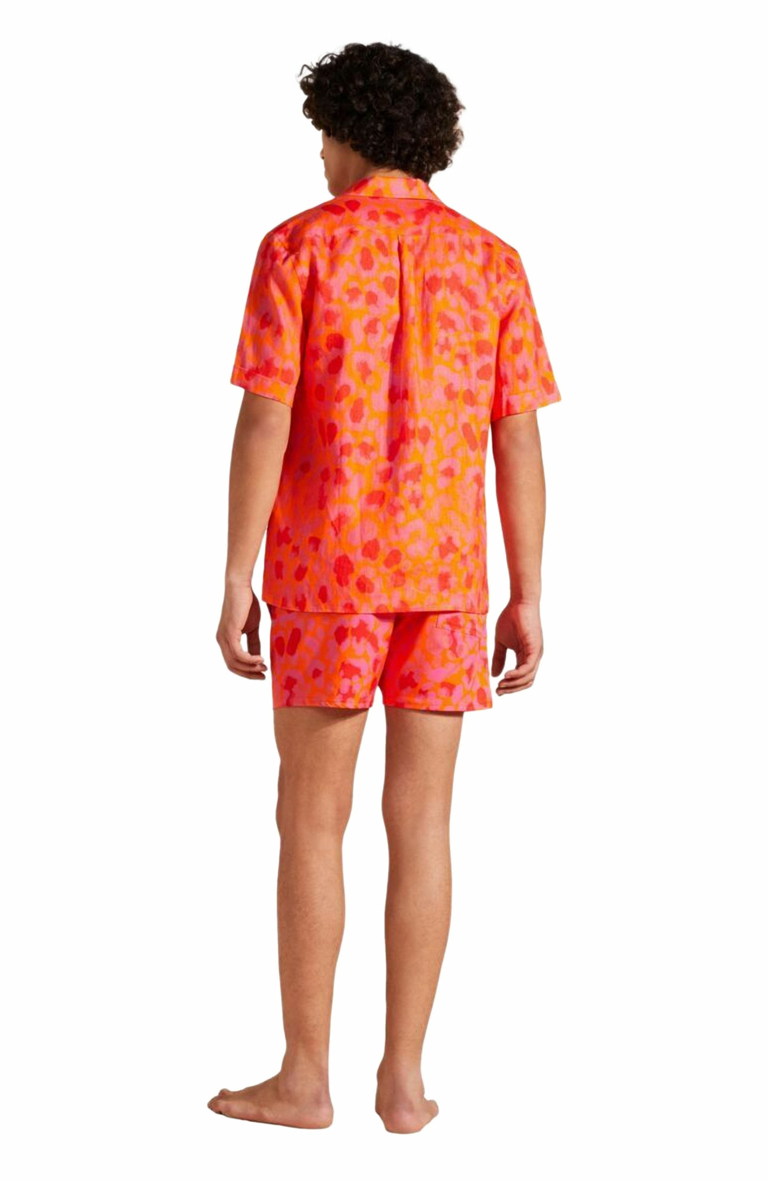 Vilebrequin Men's Bowling Linen New Leopard Shirt in Abricot at Nordstrom - 2