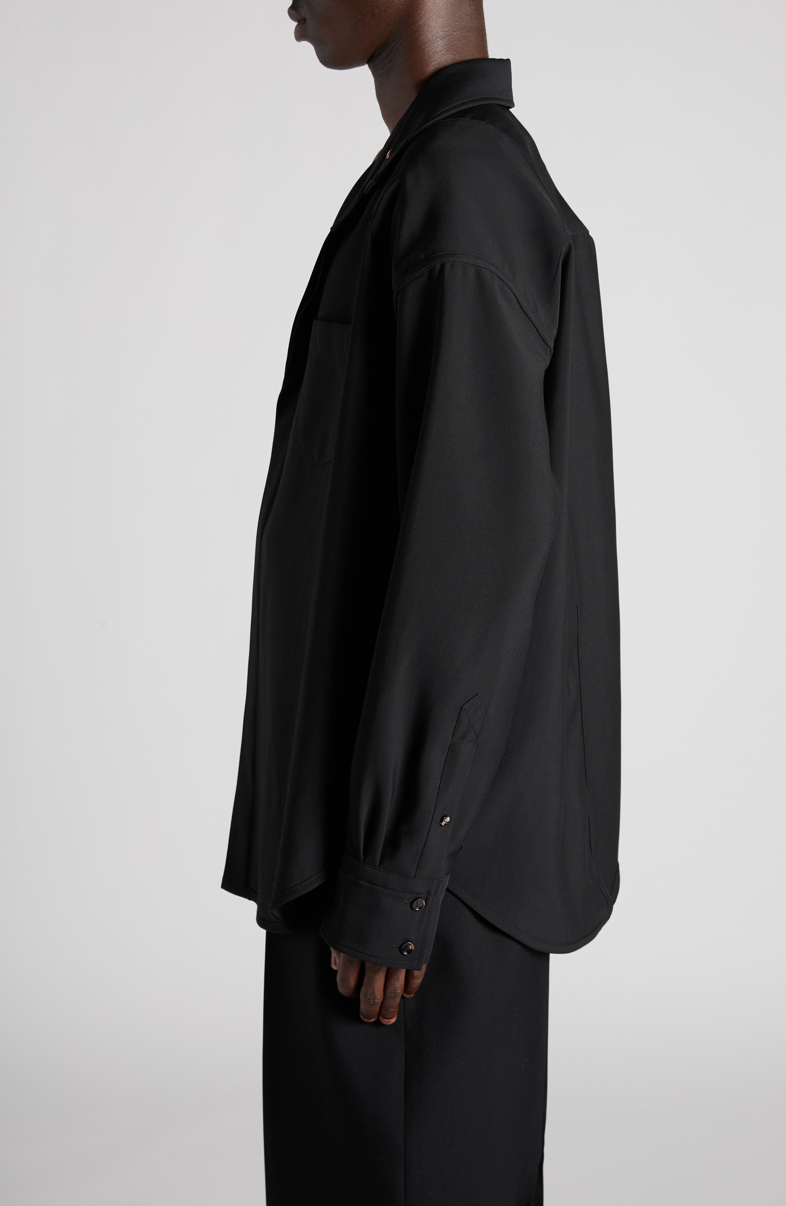 Bottega Veneta Light Wool Button-Up Shirt with Enameled Matchsticks in 1000 Black at Nordstrom - 4