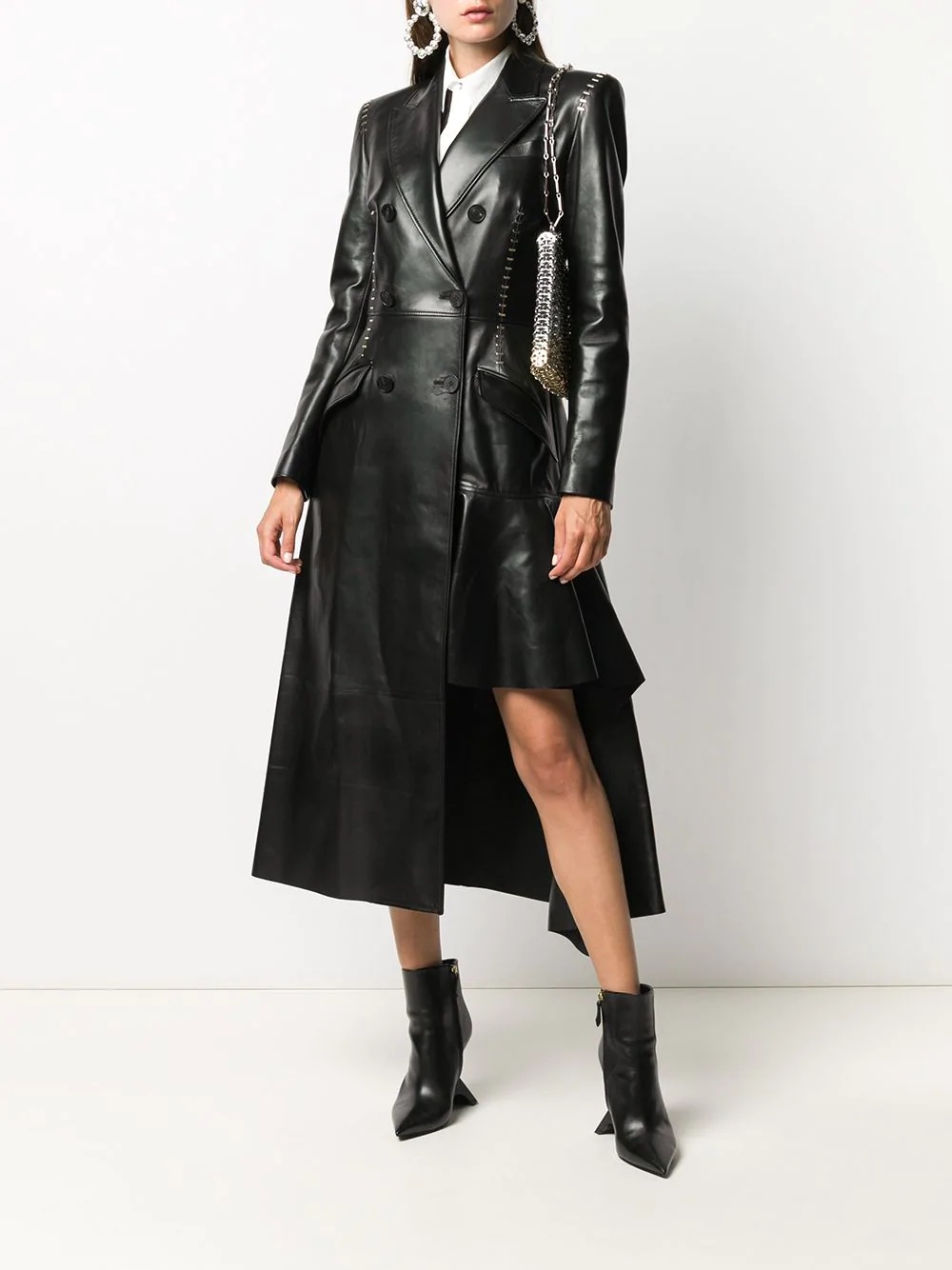 stapled leather coat - 2