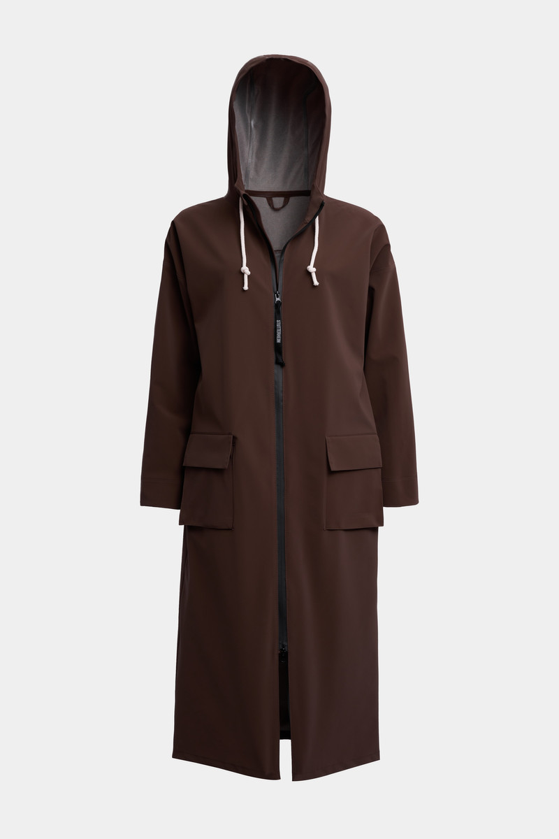 Sandviken Long Zip Matte Raincoat Dark Brown 1