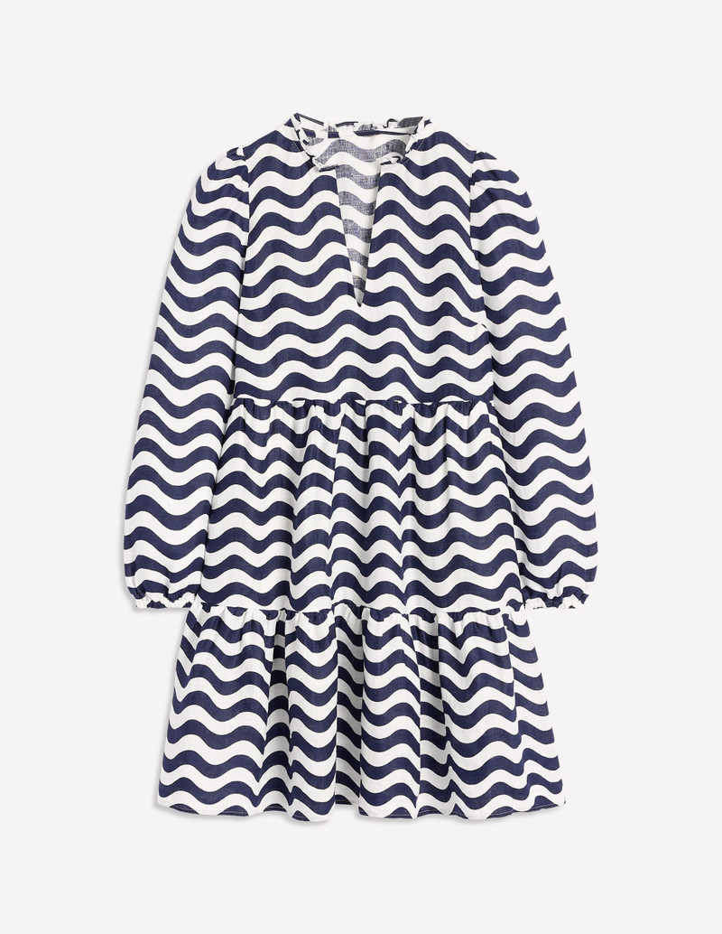 Esme Linen Mini Dress-French Navy, Mono Wave 1