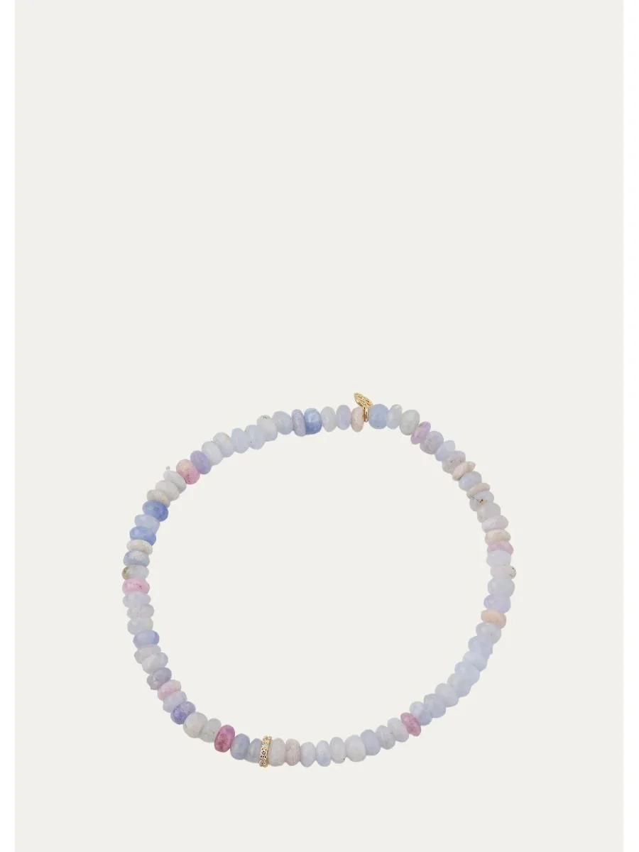 14K 4mm Small Diamond Cocktail Rondelle on Hackmanite Bracelet - 1