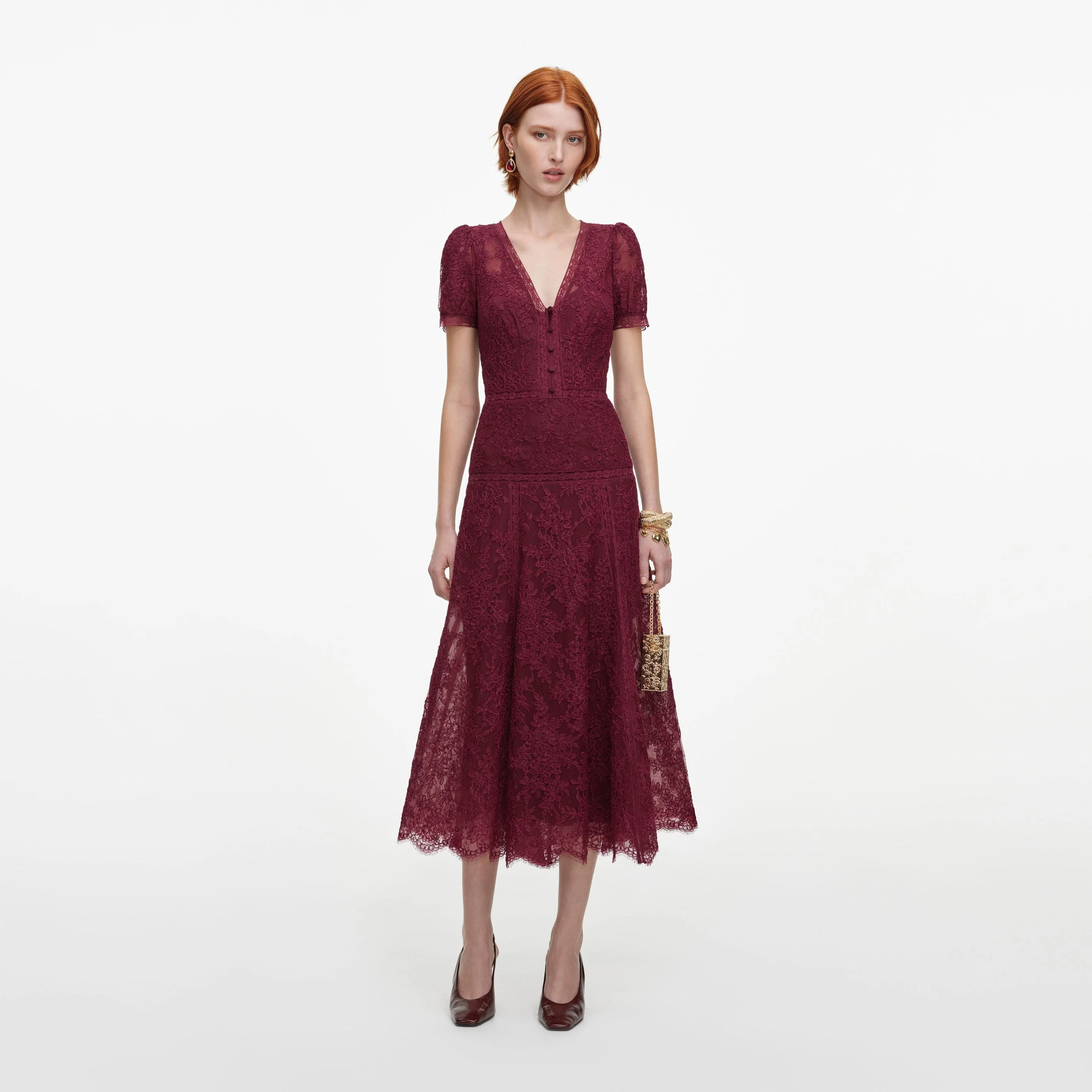 Burgundy Lace Midi Dress - 1