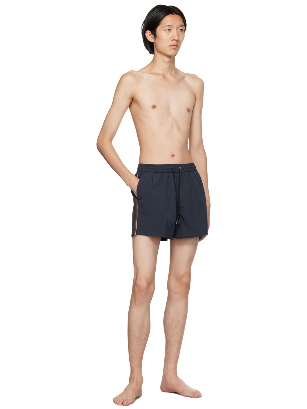 Navy Striped Trim Swim Shorts - 4