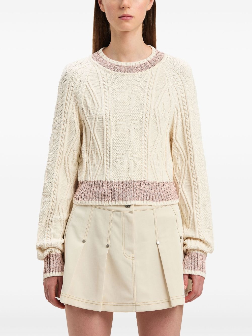 curved-logo cable-knit sweater - 3
