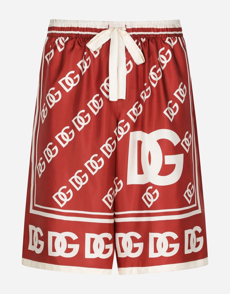 Silk jogging shorts with all-over DG logo print - 3