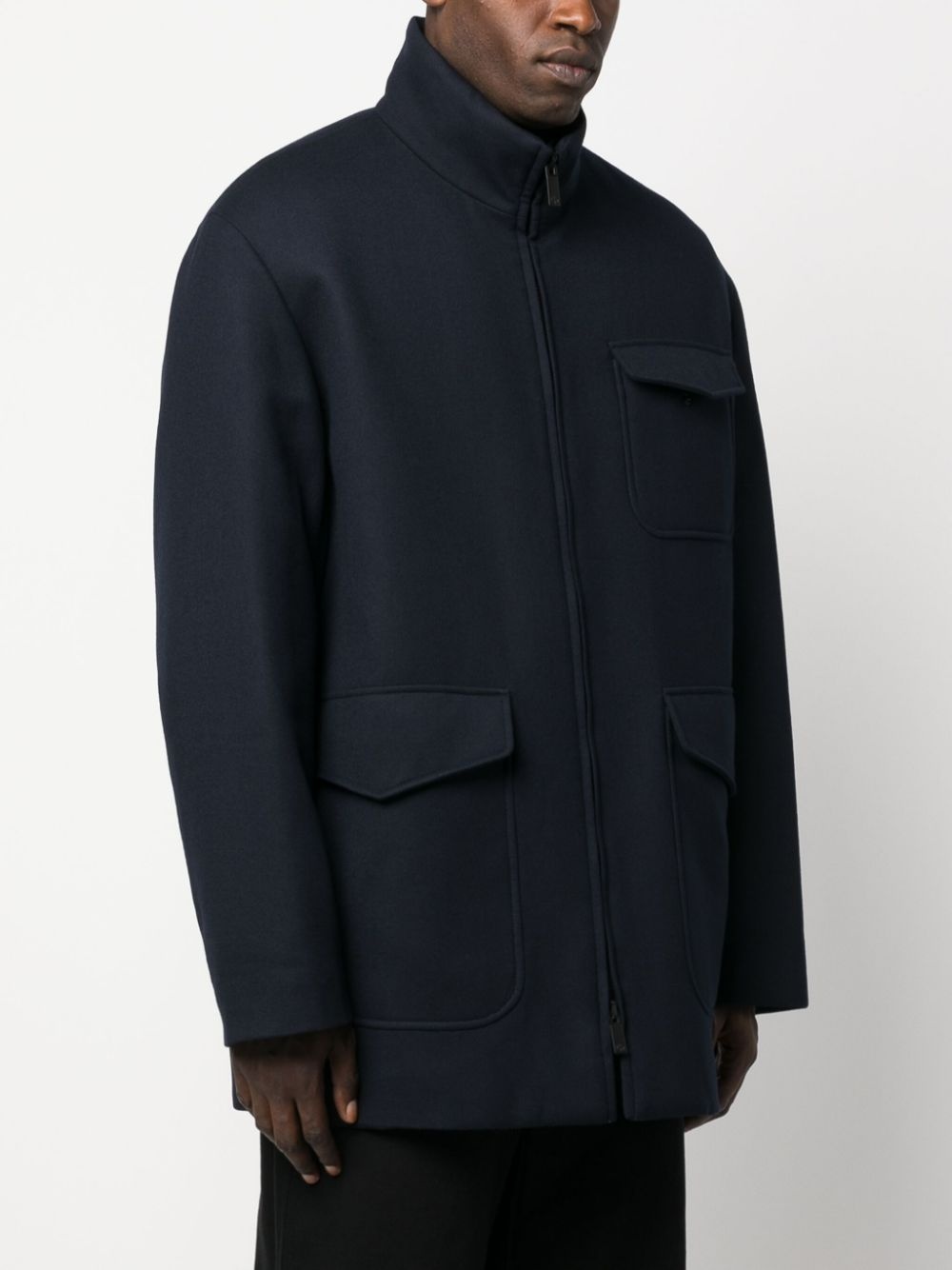 zip-up virgin wool coat - 3