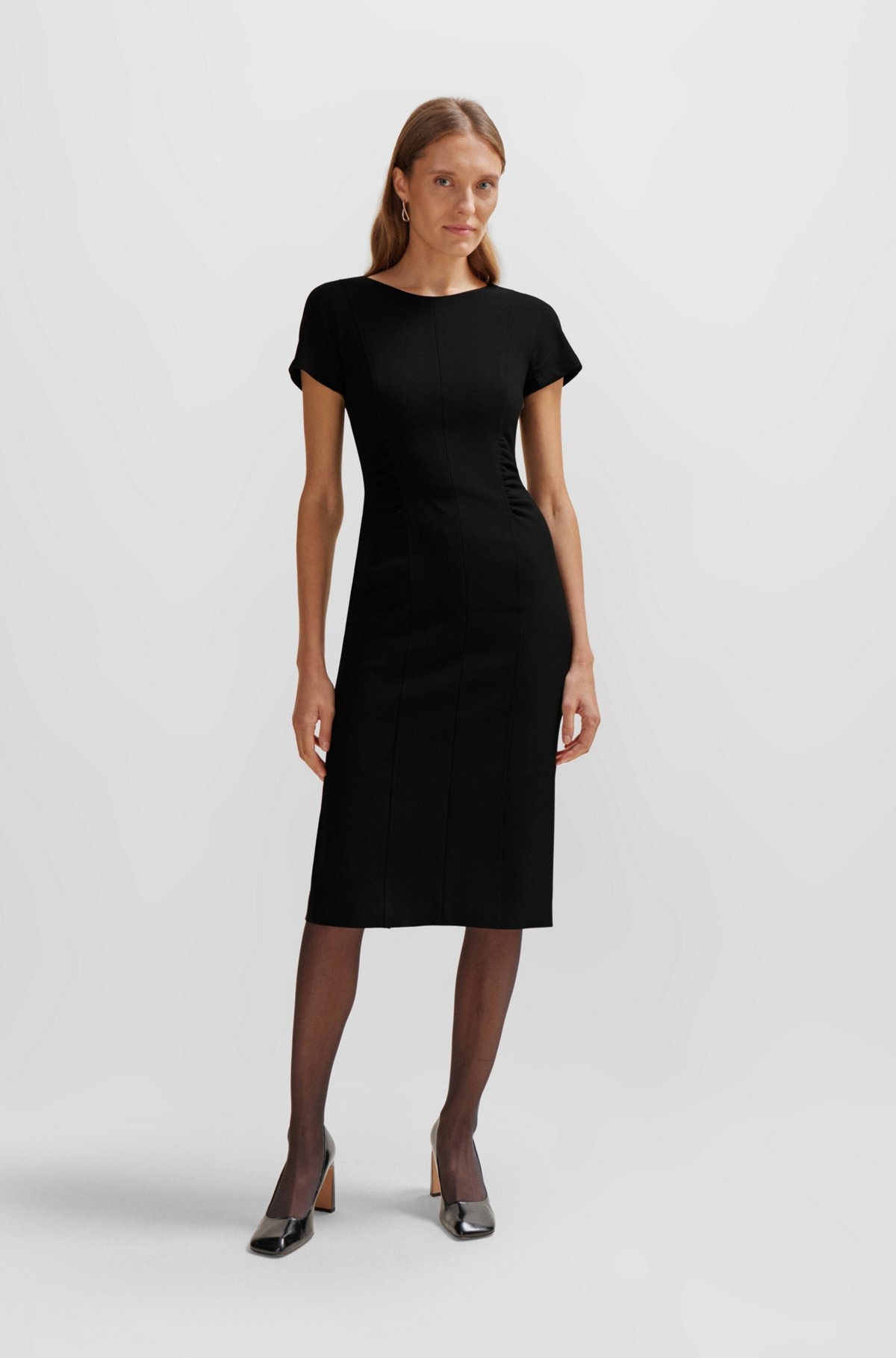 SHORT-SLEEVED BUSINESS DRESS WITH GATHERED DETAILS - 3