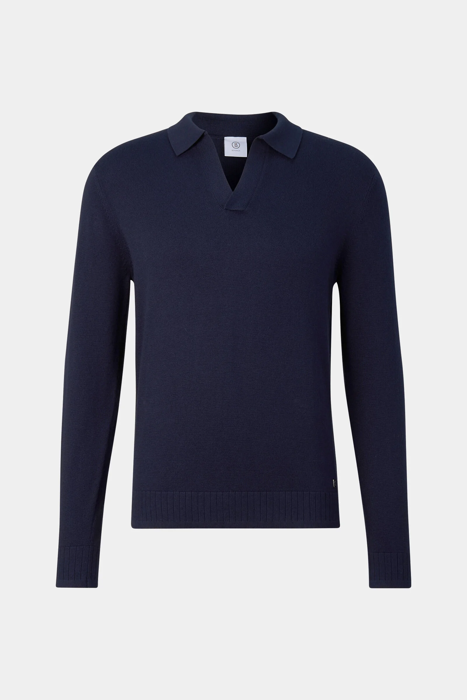 Garry knitted polo long-sleeved top in Navy blue - 1