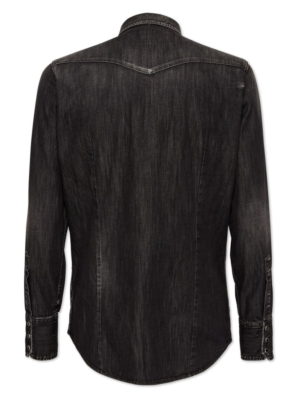 long-sleeve washed denim shirt - 2