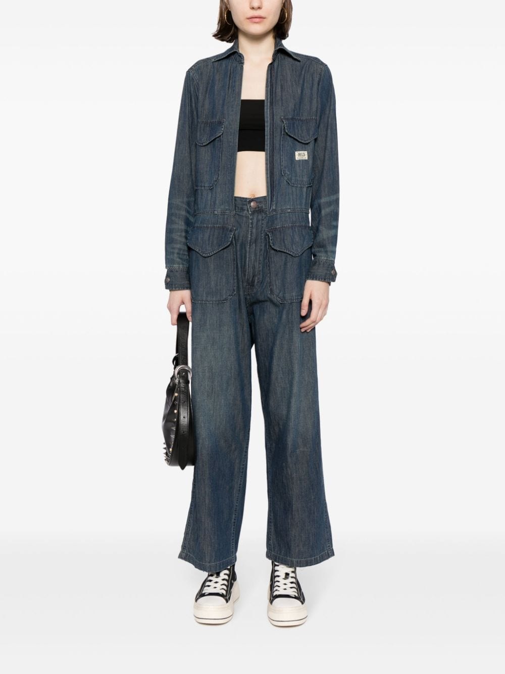 open-front denim jumpsuit - 2