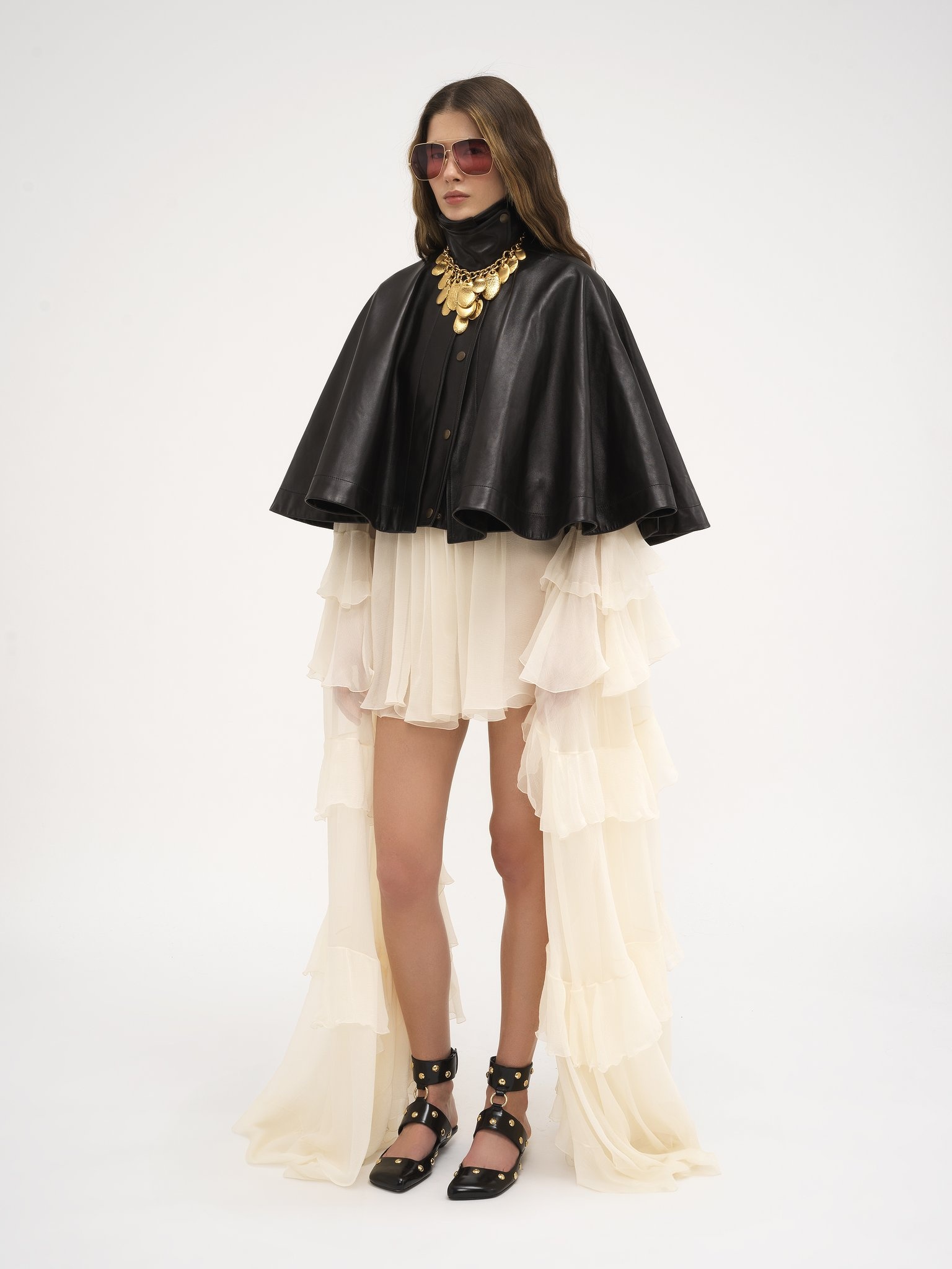 SHORT CAPE IN SOFT NAPPA LEATHER - 4