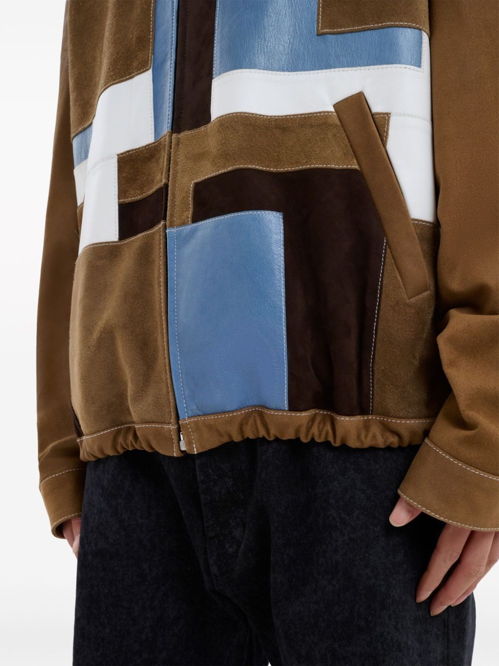 patchwork-design leather jacket - 6