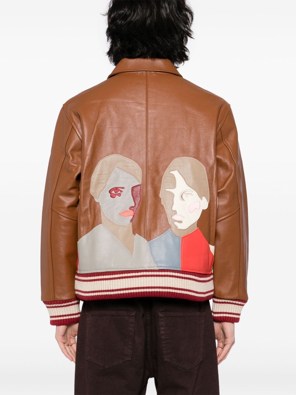 Patchwork portrait leather jacket - 4