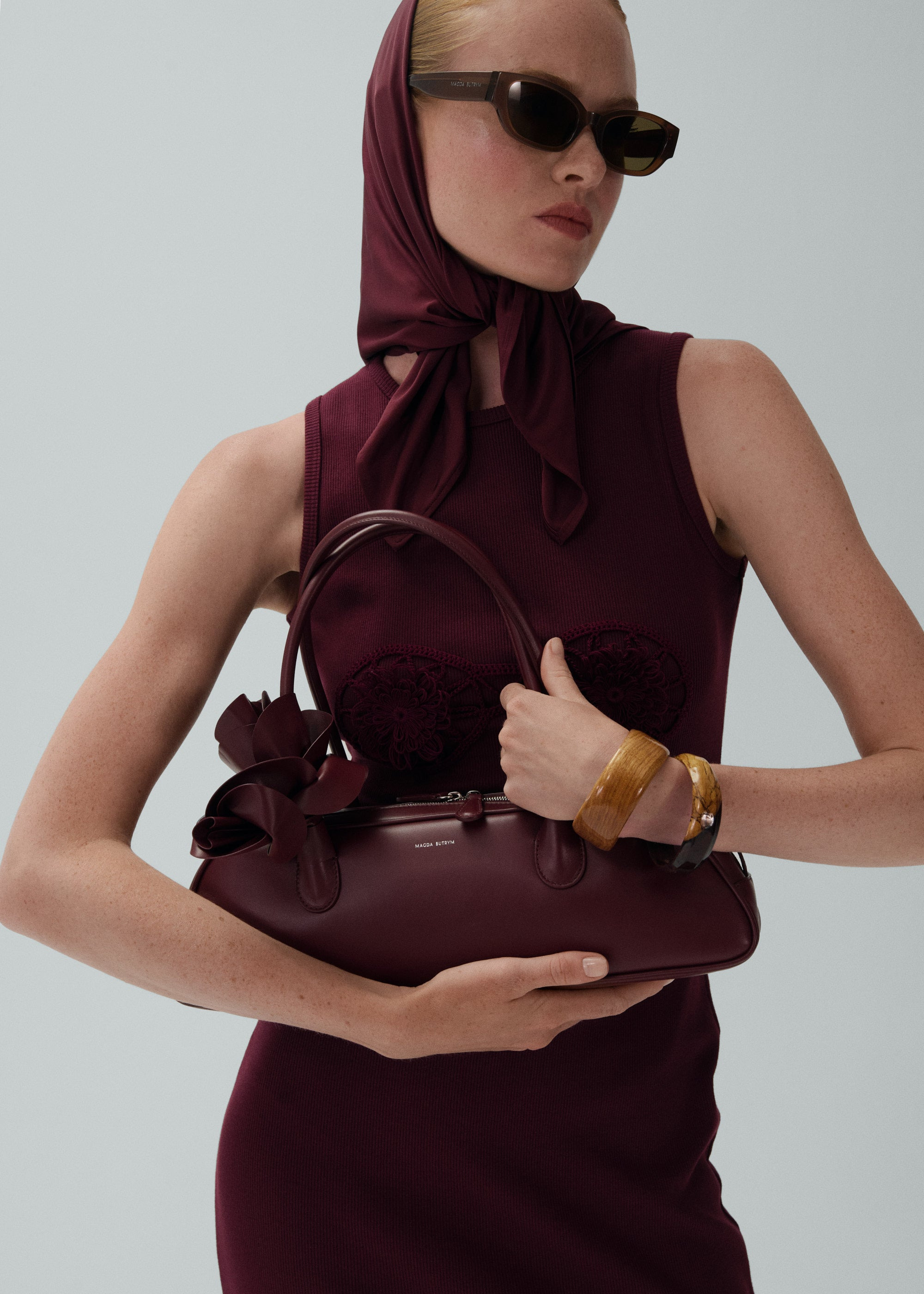 Brigitte trapeze bag in burgundy leather and silver - 6