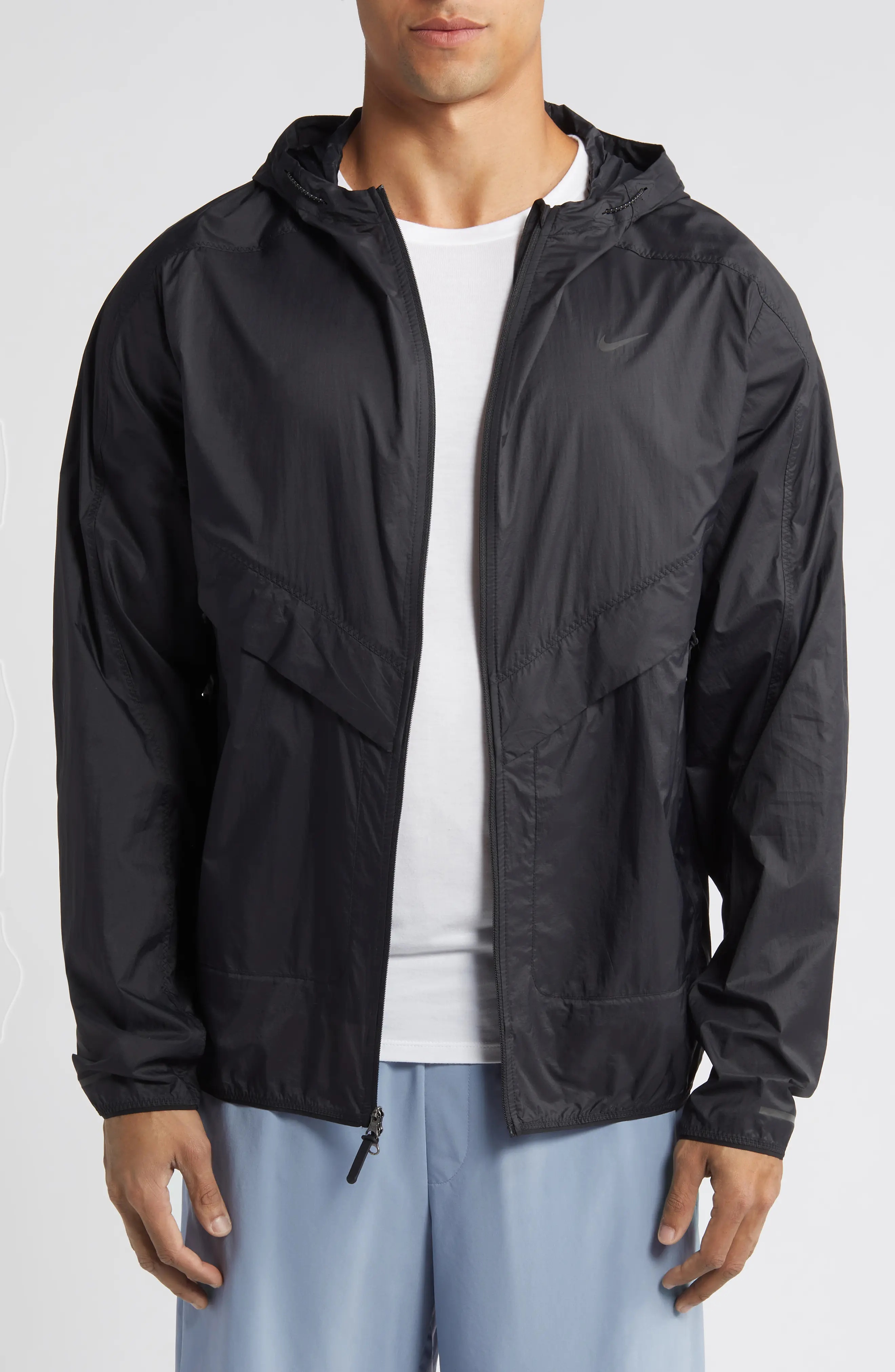 Running Division Hooded Nylon Running Jacket in Black/Black - 1